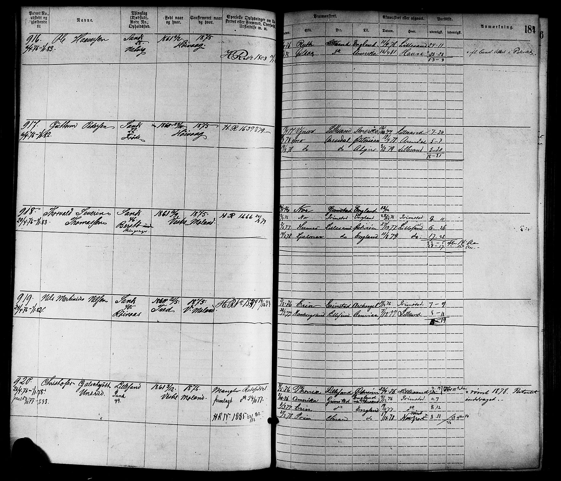 Lillesand mønstringskrets, AV/SAK-2031-0014/F/Fa/L0004: Annotasjonsrulle nr 1-1920 med register, G-1, 1869-1891, s. 209