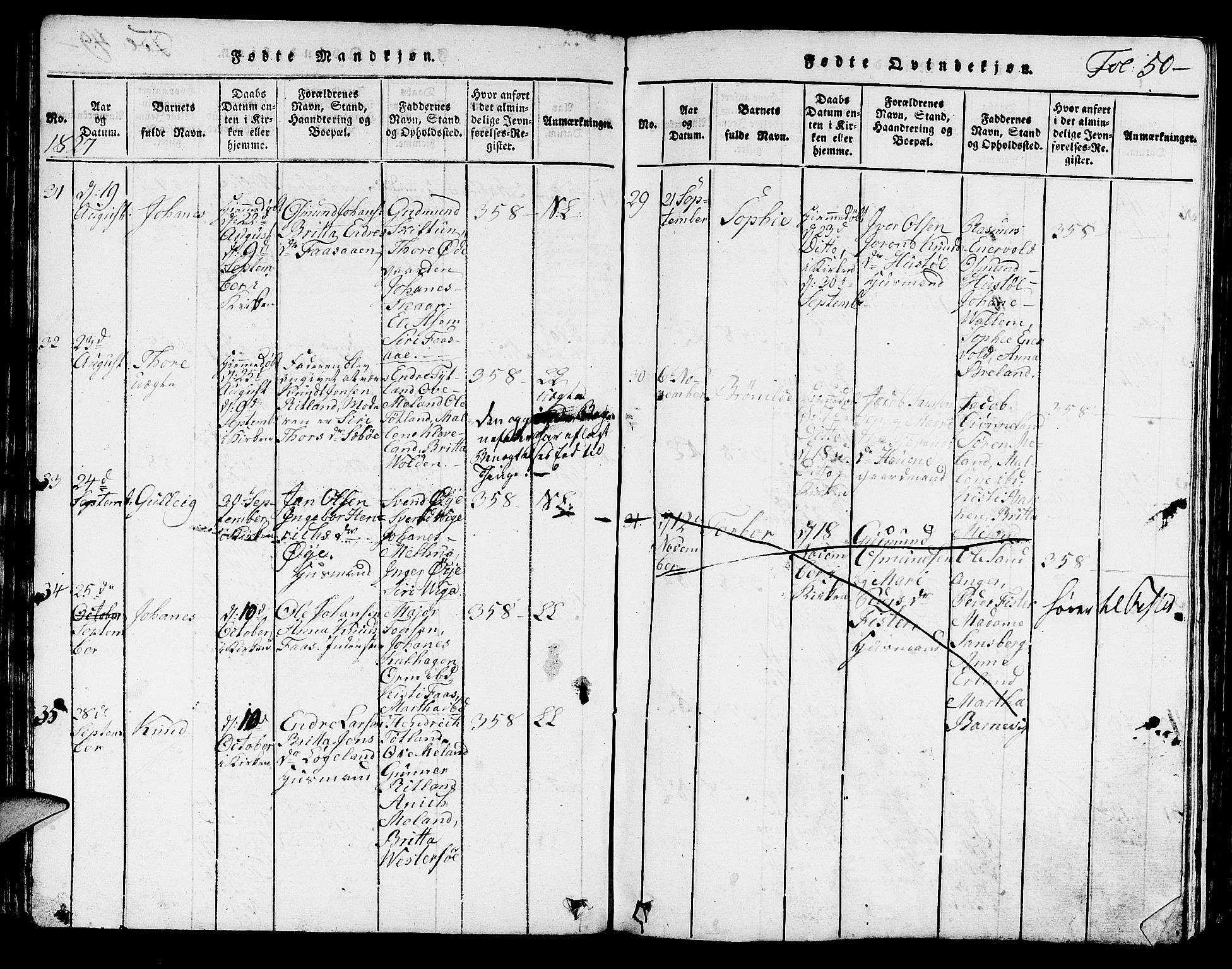 Hjelmeland sokneprestkontor, AV/SAST-A-101843/01/V/L0001: Klokkerbok nr. B 1, 1816-1841, s. 50