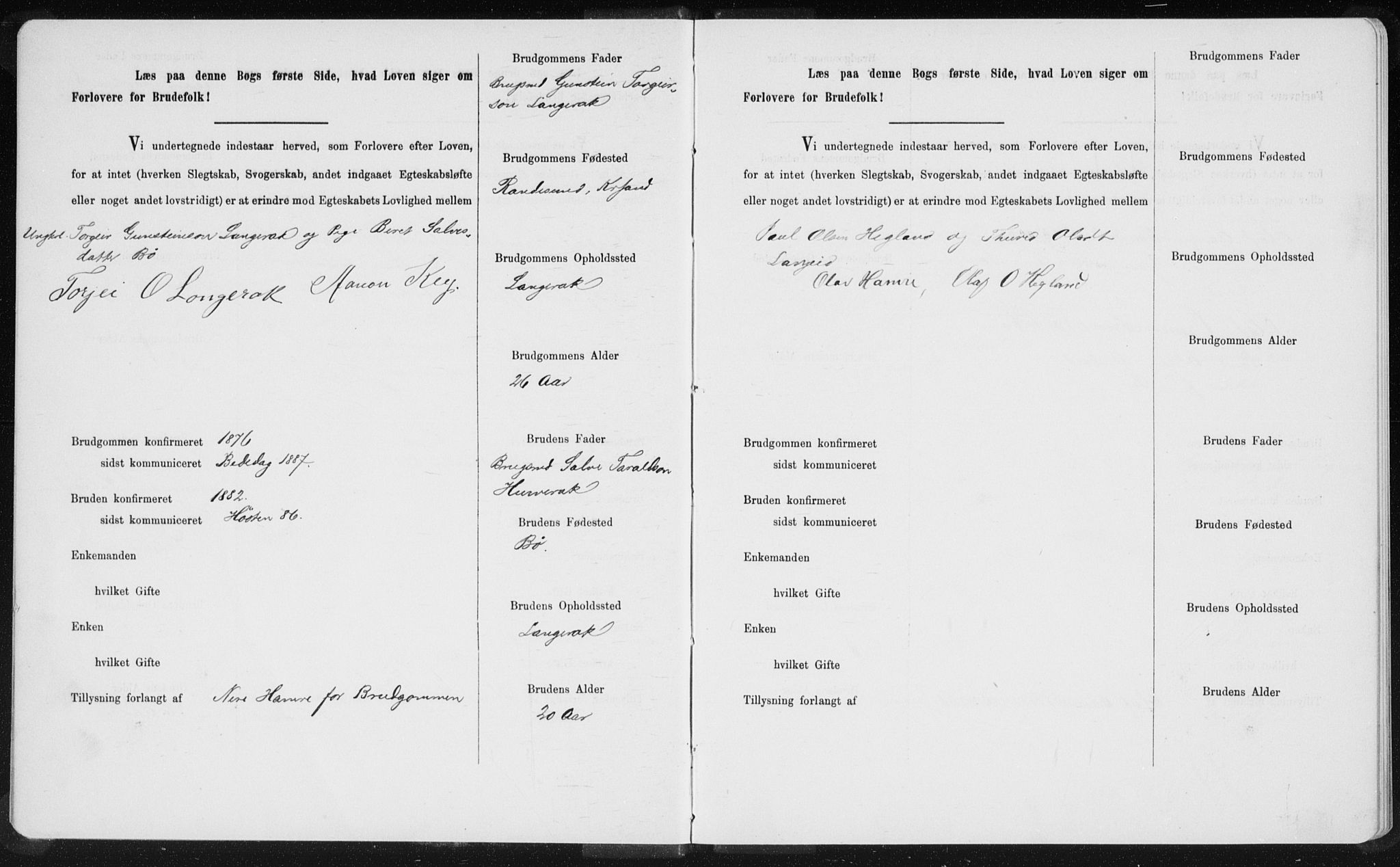 Bygland sokneprestkontor, AV/SAK-1111-0006/F/Fe/L0001: Lysningsprotokoll nr. II.5.1, 1887-1908