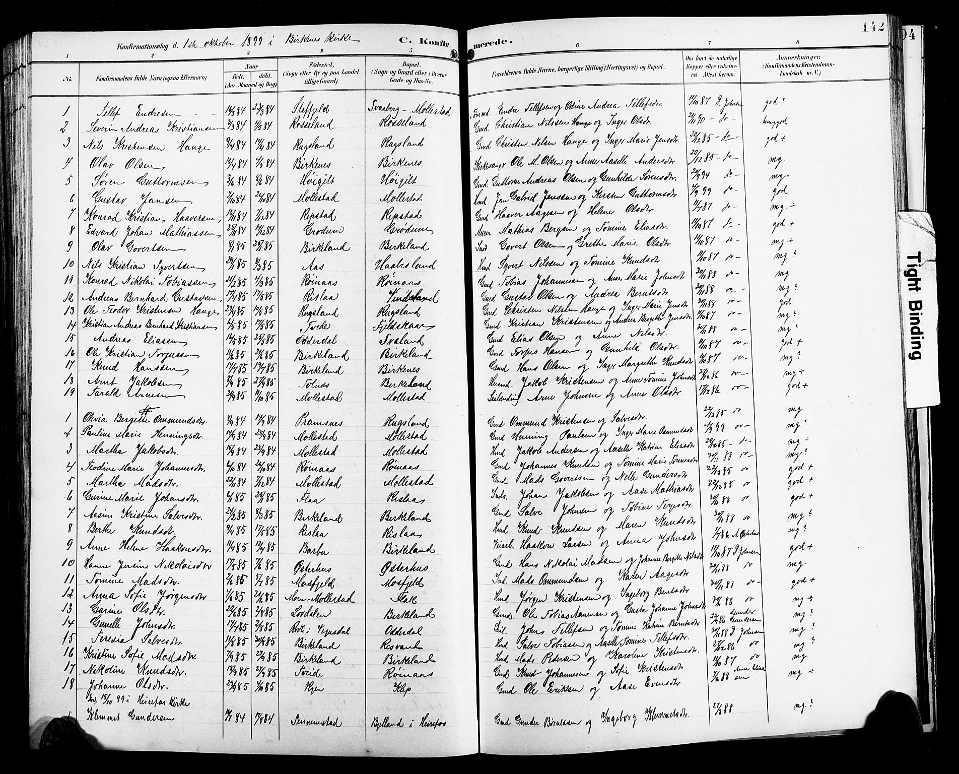 Birkenes sokneprestkontor, AV/SAK-1111-0004/F/Fb/L0004: Klokkerbok nr. B 4, 1893-1930, s. 142
