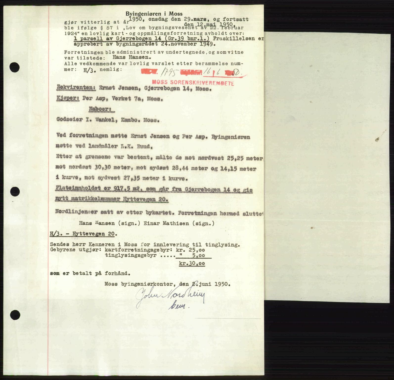 Moss sorenskriveri, SAO/A-10168: Pantebok nr. A26, 1950-1950, Dagboknr: 1795/1950