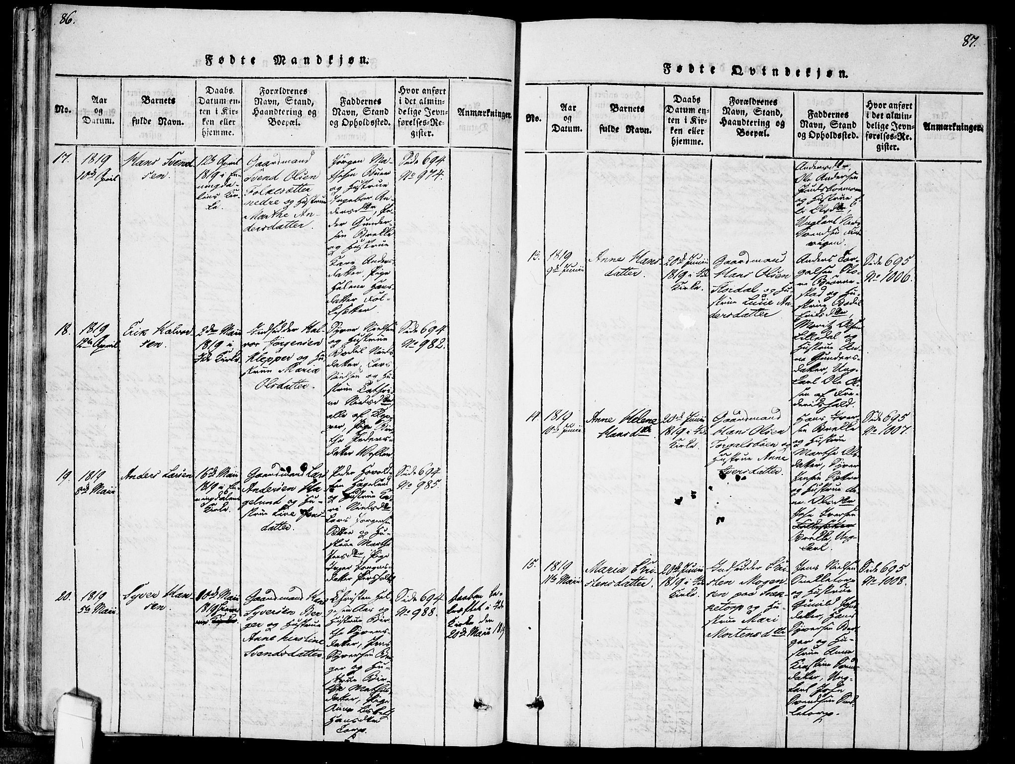 Idd prestekontor Kirkebøker, AV/SAO-A-10911/F/Fc/L0002: Ministerialbok nr. III 2, 1815-1831, s. 86-87