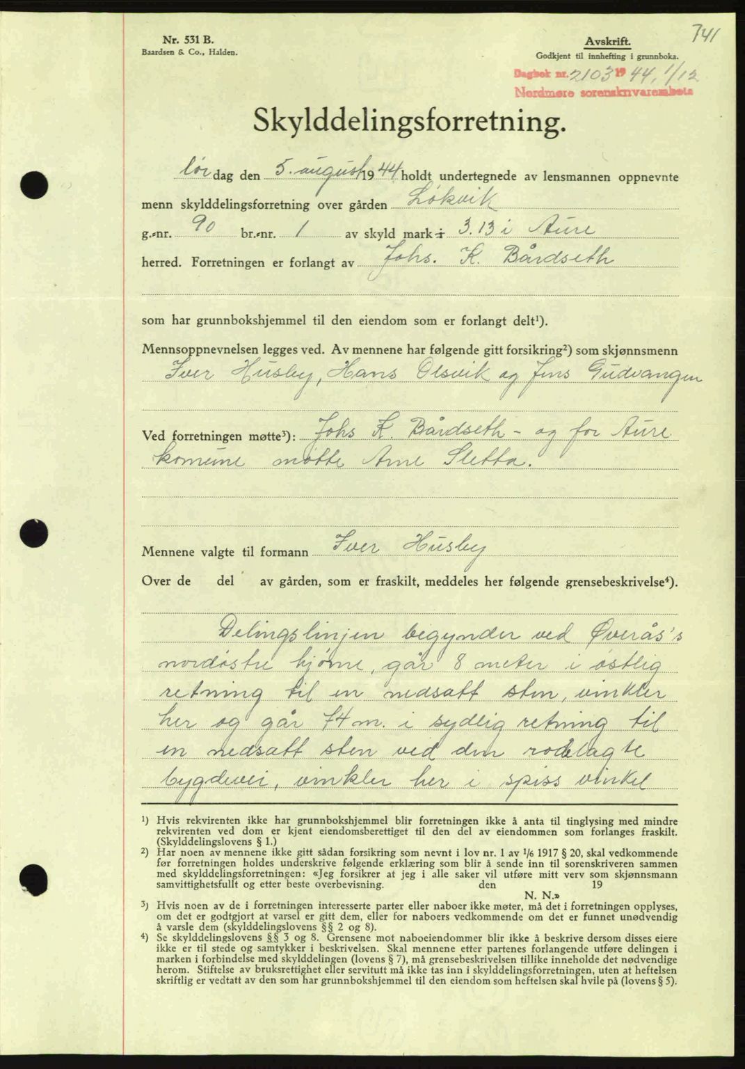 Nordmøre sorenskriveri, SAT/A-4132/1/2/2Ca: Pantebok nr. A98, 1944-1944, Dagboknr: 2103/1944