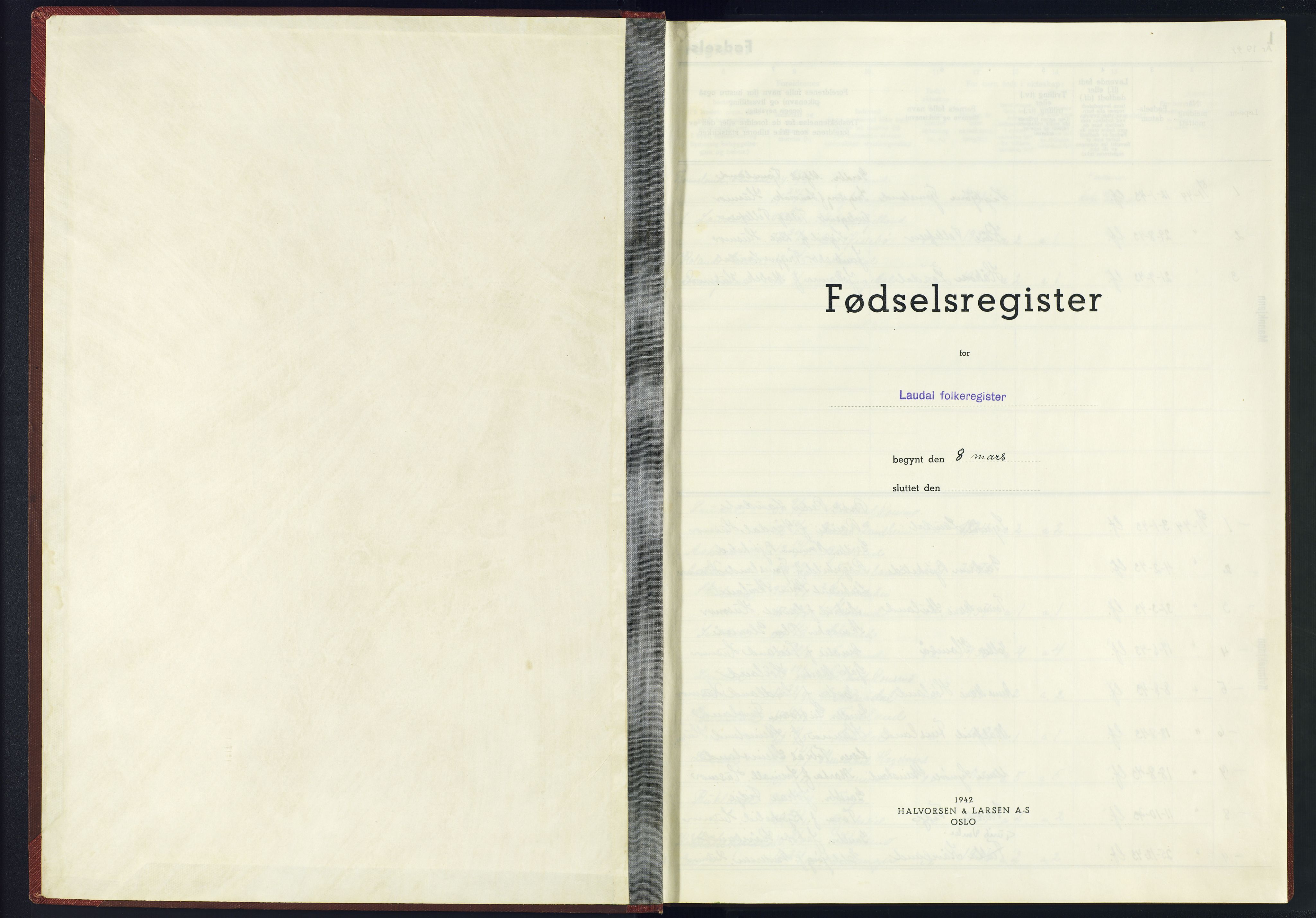 Holum sokneprestkontor, SAK/1111-0022/J/Jb/L0002: Fødselsregister nr. II.6.2, 1943-1945