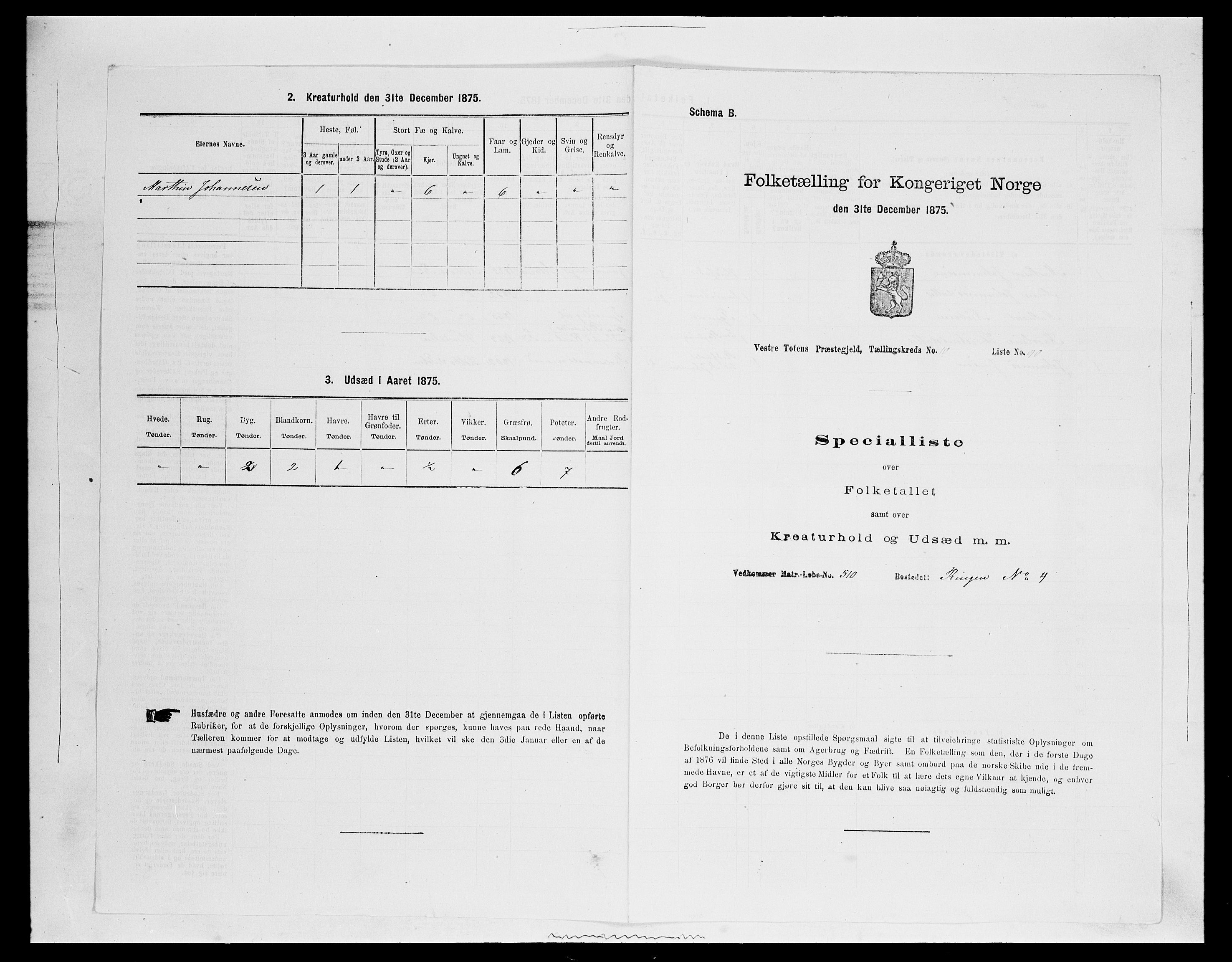 SAH, Folketelling 1875 for 0529P Vestre Toten prestegjeld, 1875, s. 2034