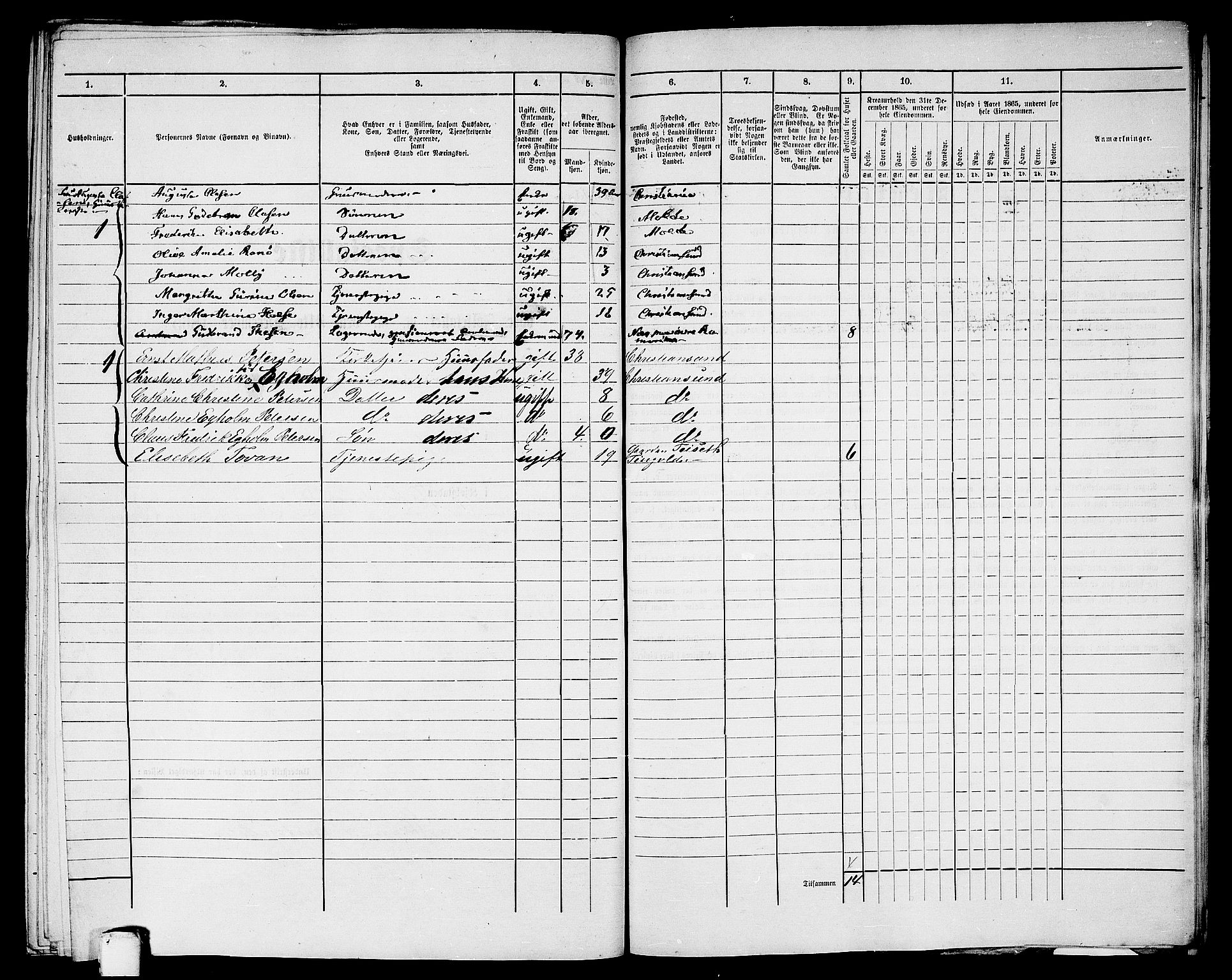 RA, Folketelling 1865 for 1503B Kristiansund prestegjeld, Kristiansund kjøpstad, 1865, s. 1058