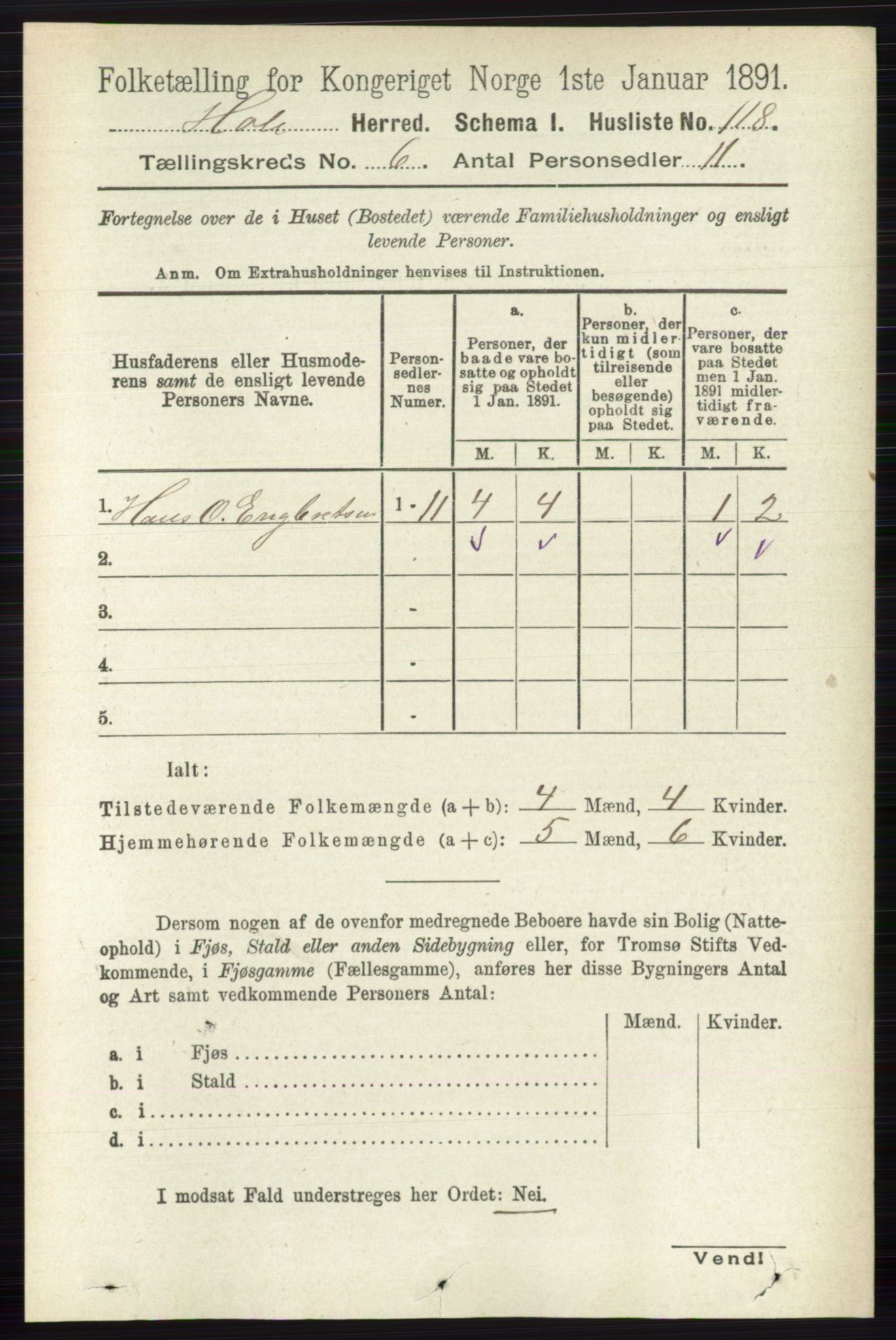 RA, Folketelling 1891 for 0612 Hole herred, 1891, s. 3095