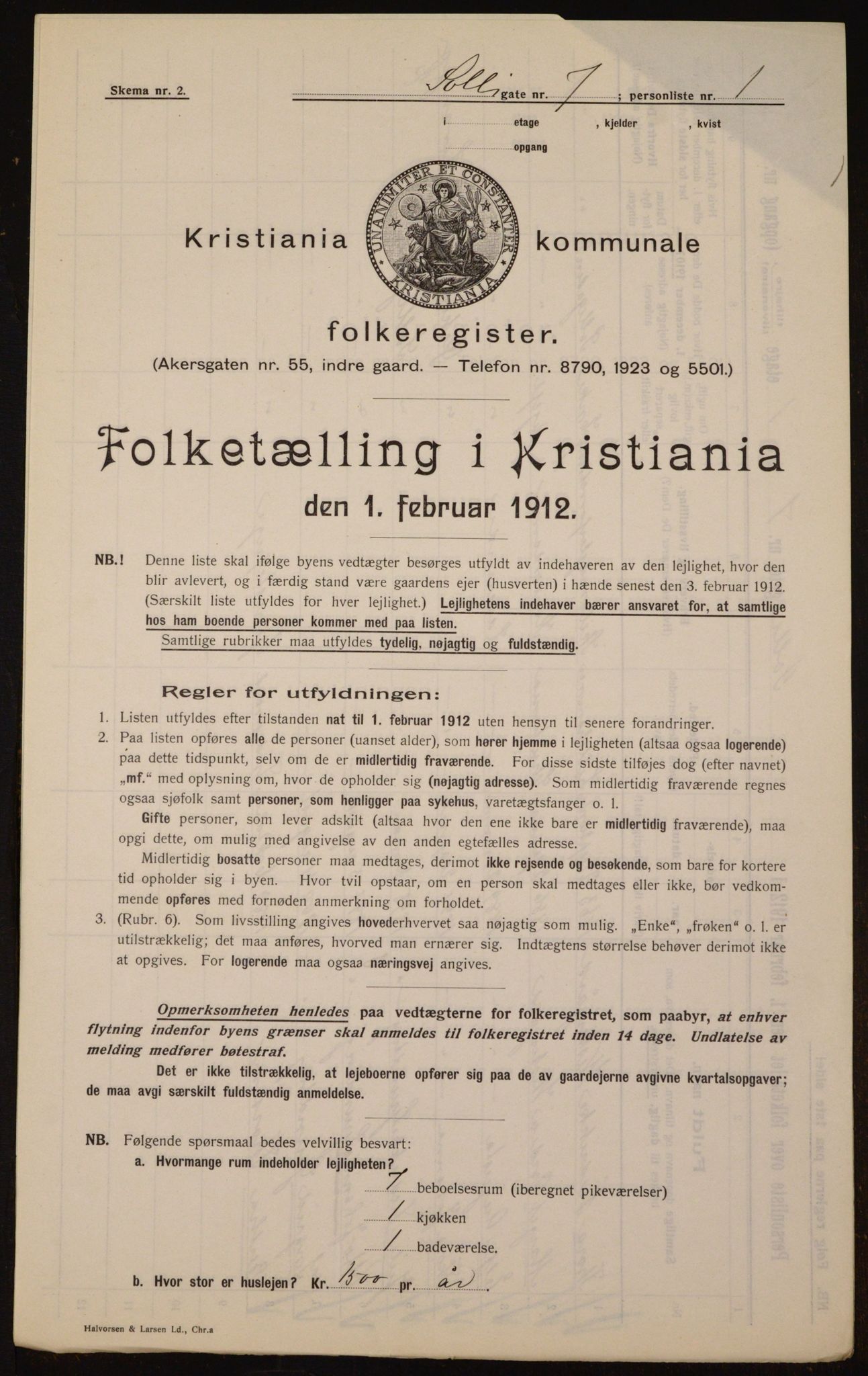 OBA, Kommunal folketelling 1.2.1912 for Kristiania, 1912, s. 100023