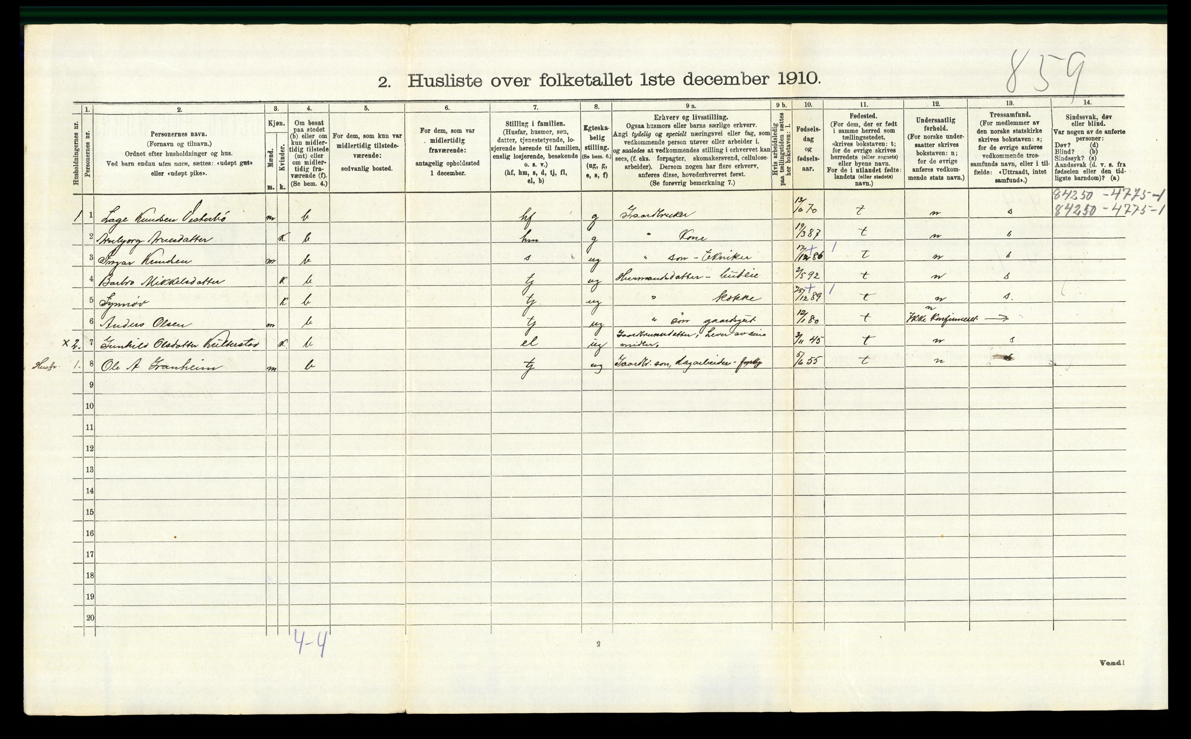 RA, Folketelling 1910 for 0542 Nord-Aurdal herred, 1910, s. 1478