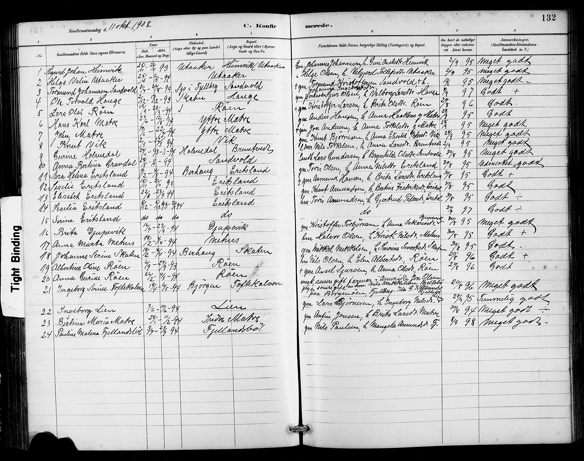 Husnes Sokneprestembete, AV/SAB-A-75901/H/Hab: Klokkerbok nr. B 2, 1884-1914, s. 132