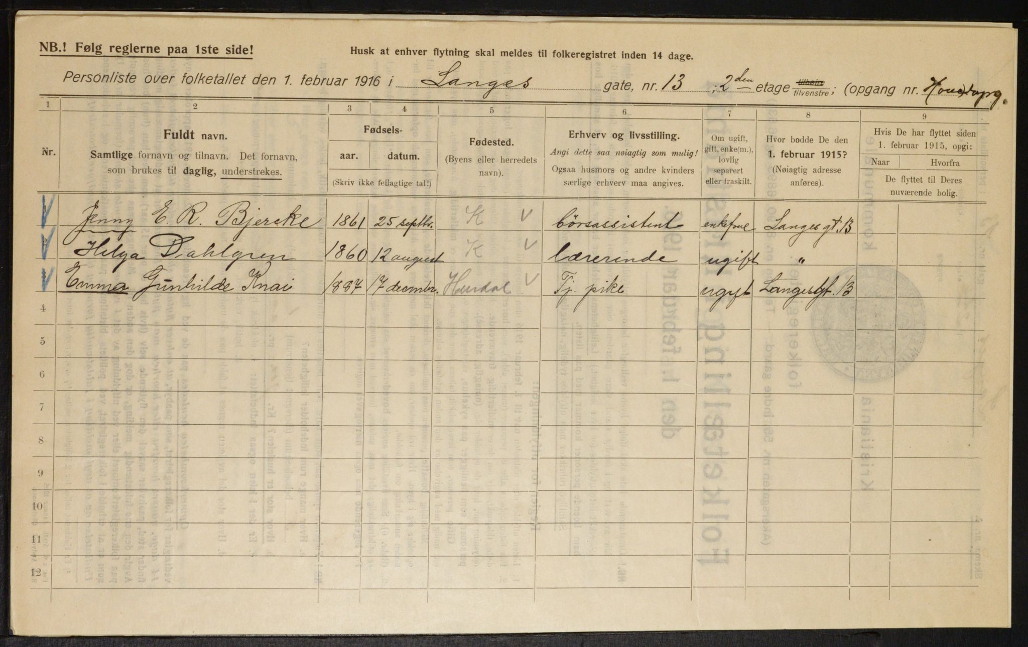 OBA, Kommunal folketelling 1.2.1916 for Kristiania, 1916, s. 57589