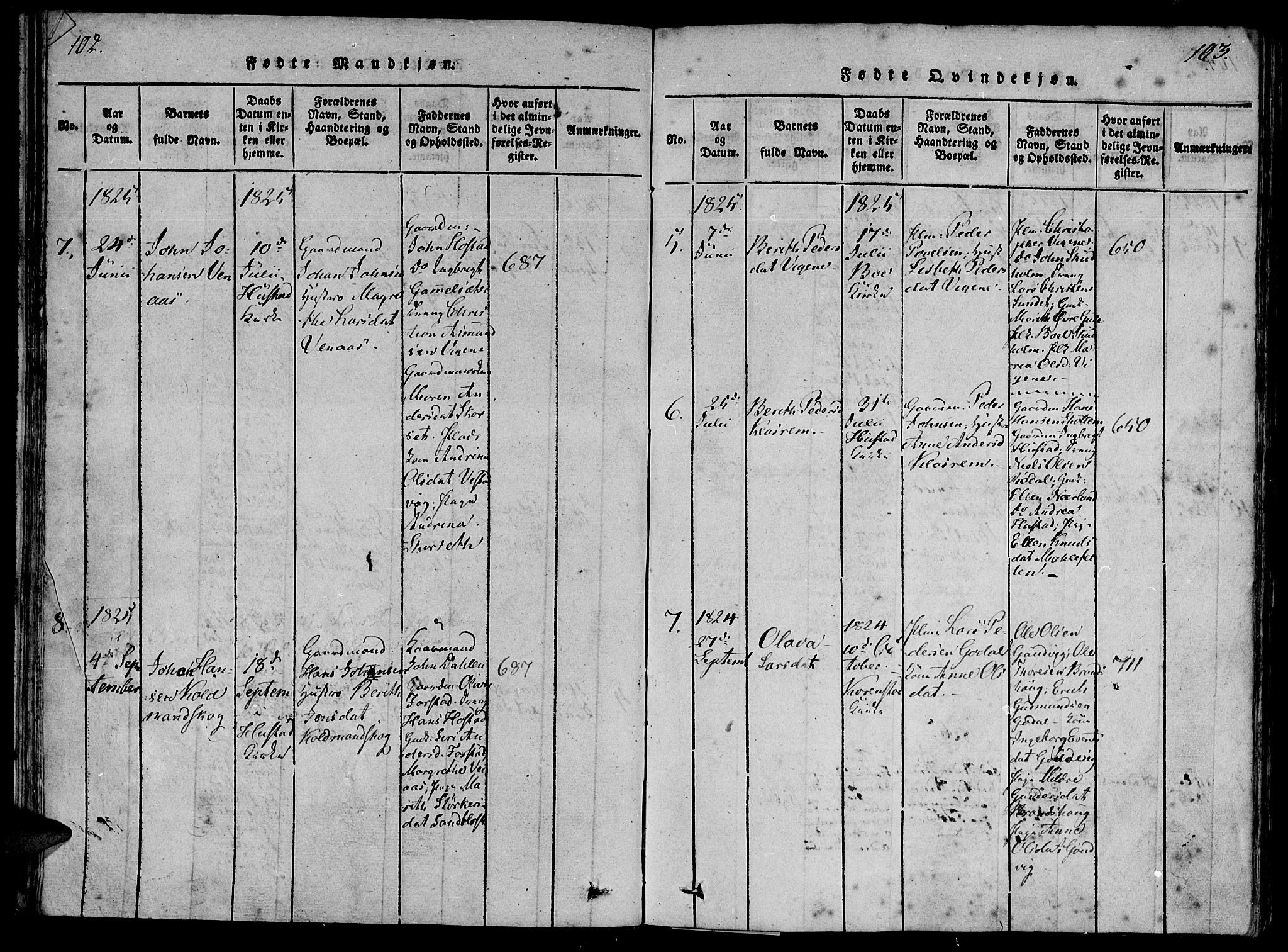 Ministerialprotokoller, klokkerbøker og fødselsregistre - Møre og Romsdal, AV/SAT-A-1454/566/L0764: Ministerialbok nr. 566A03 /2, 1817-1829, s. 102-103