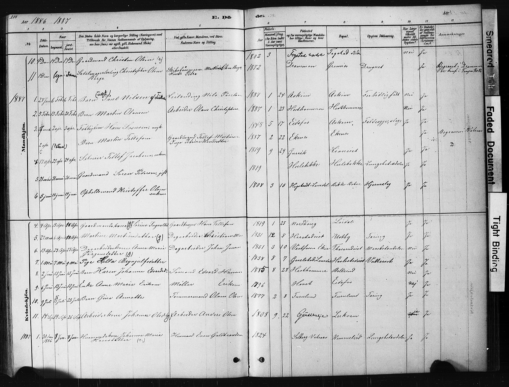 Hof kirkebøker, AV/SAKO-A-64/G/Ga/L0004: Klokkerbok nr. I 4, 1878-1930, s. 258
