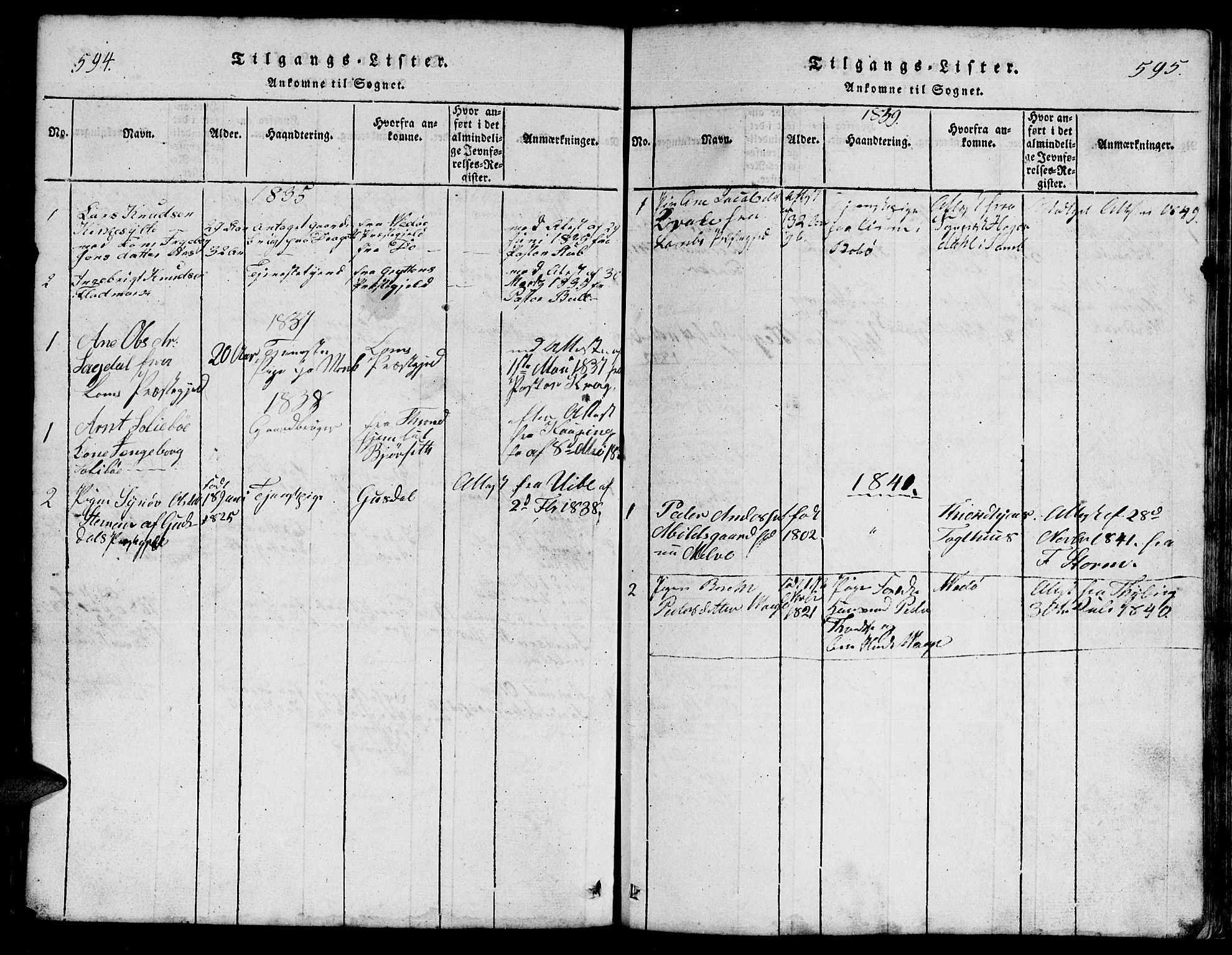 Ministerialprotokoller, klokkerbøker og fødselsregistre - Møre og Romsdal, AV/SAT-A-1454/555/L0665: Klokkerbok nr. 555C01, 1818-1868, s. 594-595