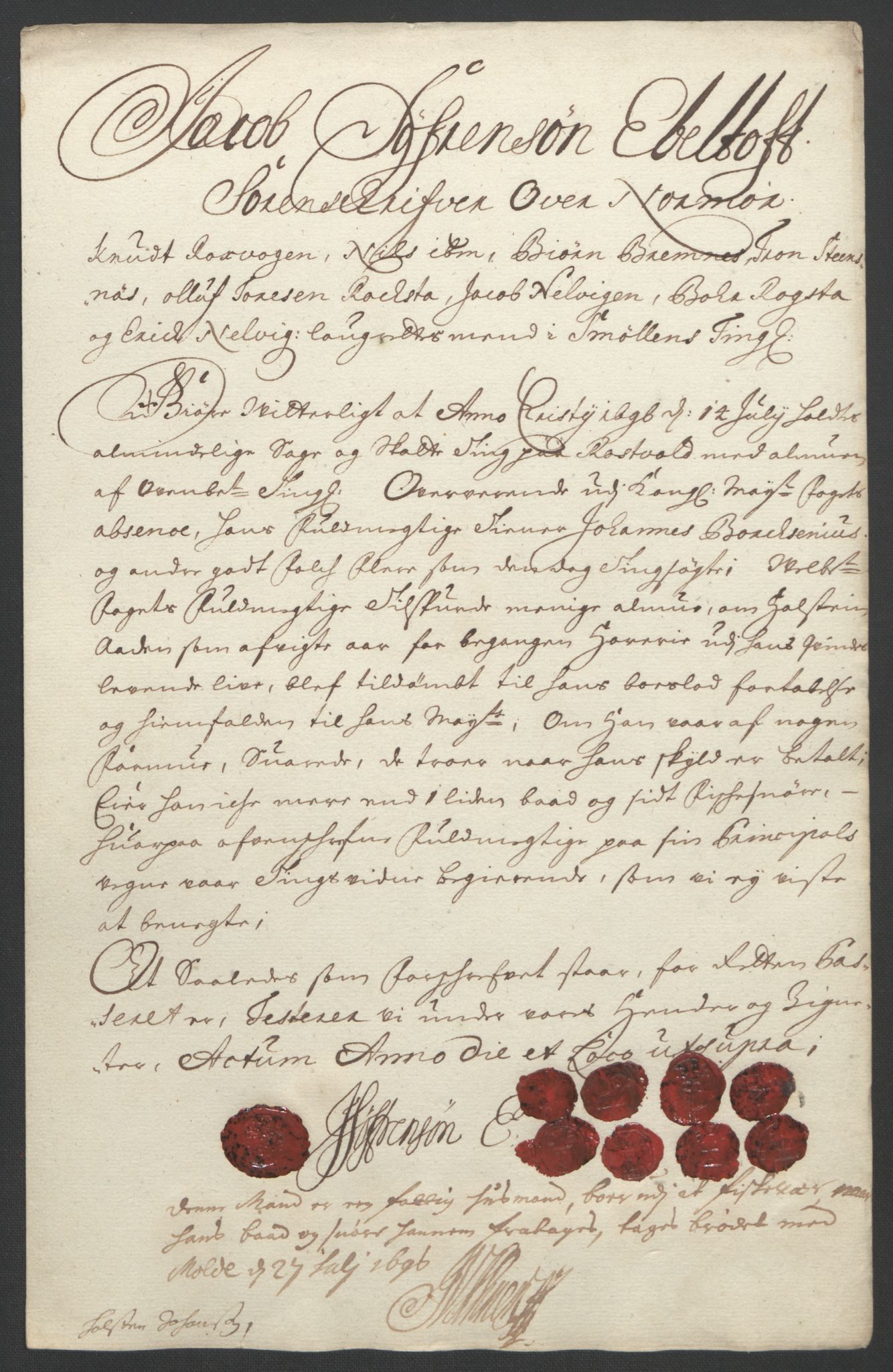 Rentekammeret inntil 1814, Reviderte regnskaper, Fogderegnskap, AV/RA-EA-4092/R56/L3736: Fogderegnskap Nordmøre, 1694-1696, s. 294