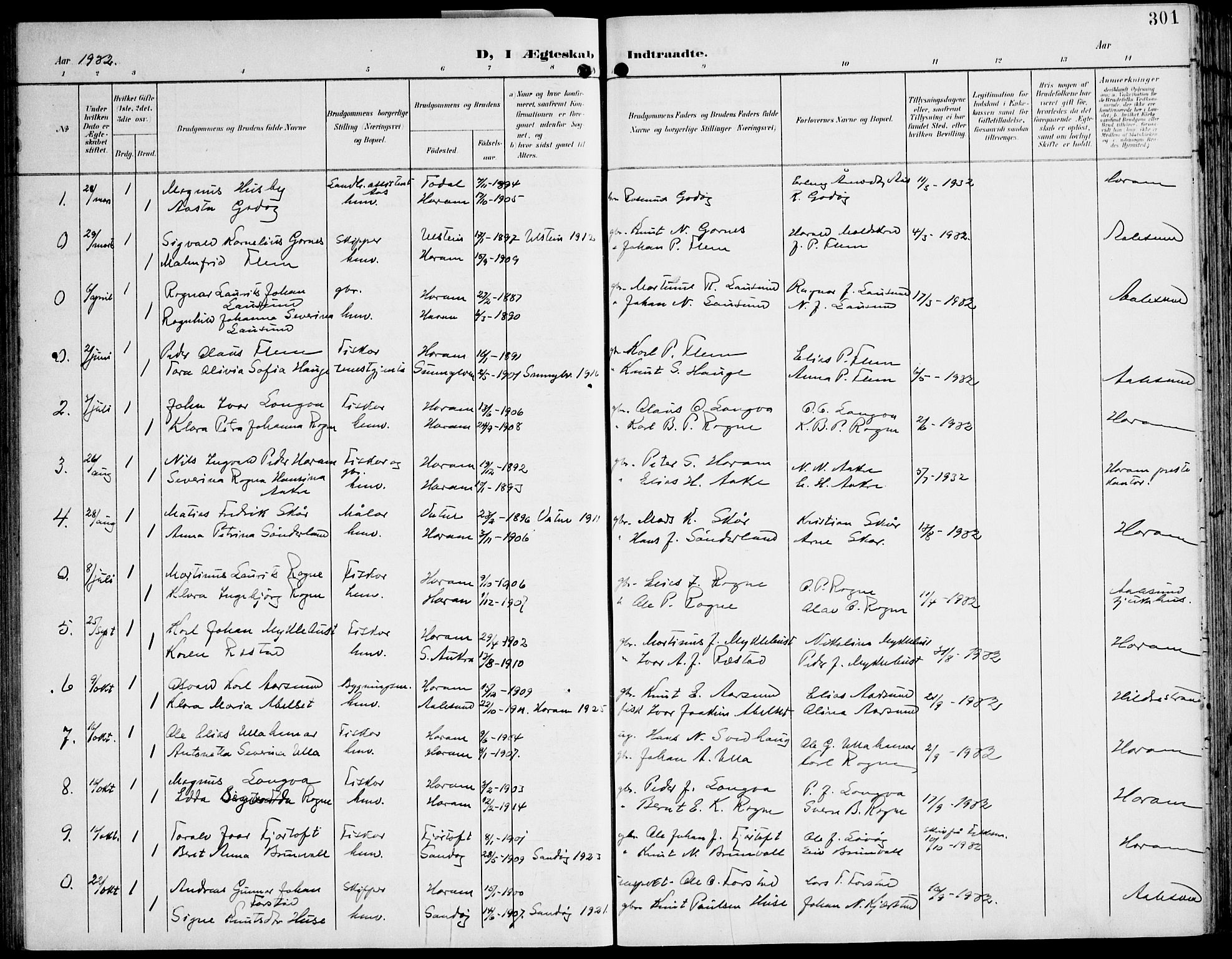 Ministerialprotokoller, klokkerbøker og fødselsregistre - Møre og Romsdal, SAT/A-1454/536/L0511: Klokkerbok nr. 536C06, 1899-1944, s. 301