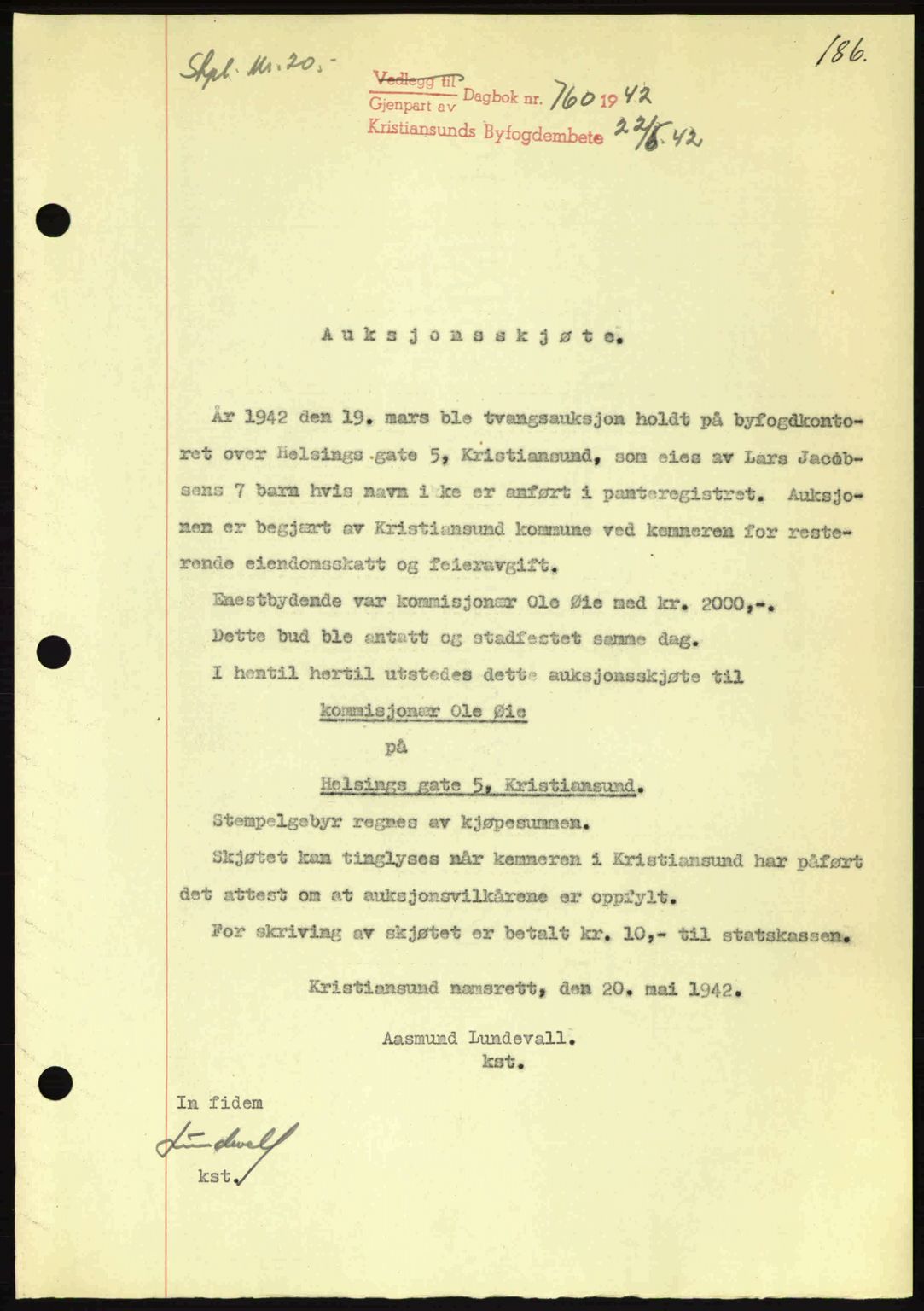 Kristiansund byfogd, AV/SAT-A-4587/A/27: Pantebok nr. 34, 1941-1945, Dagboknr: 760/1942