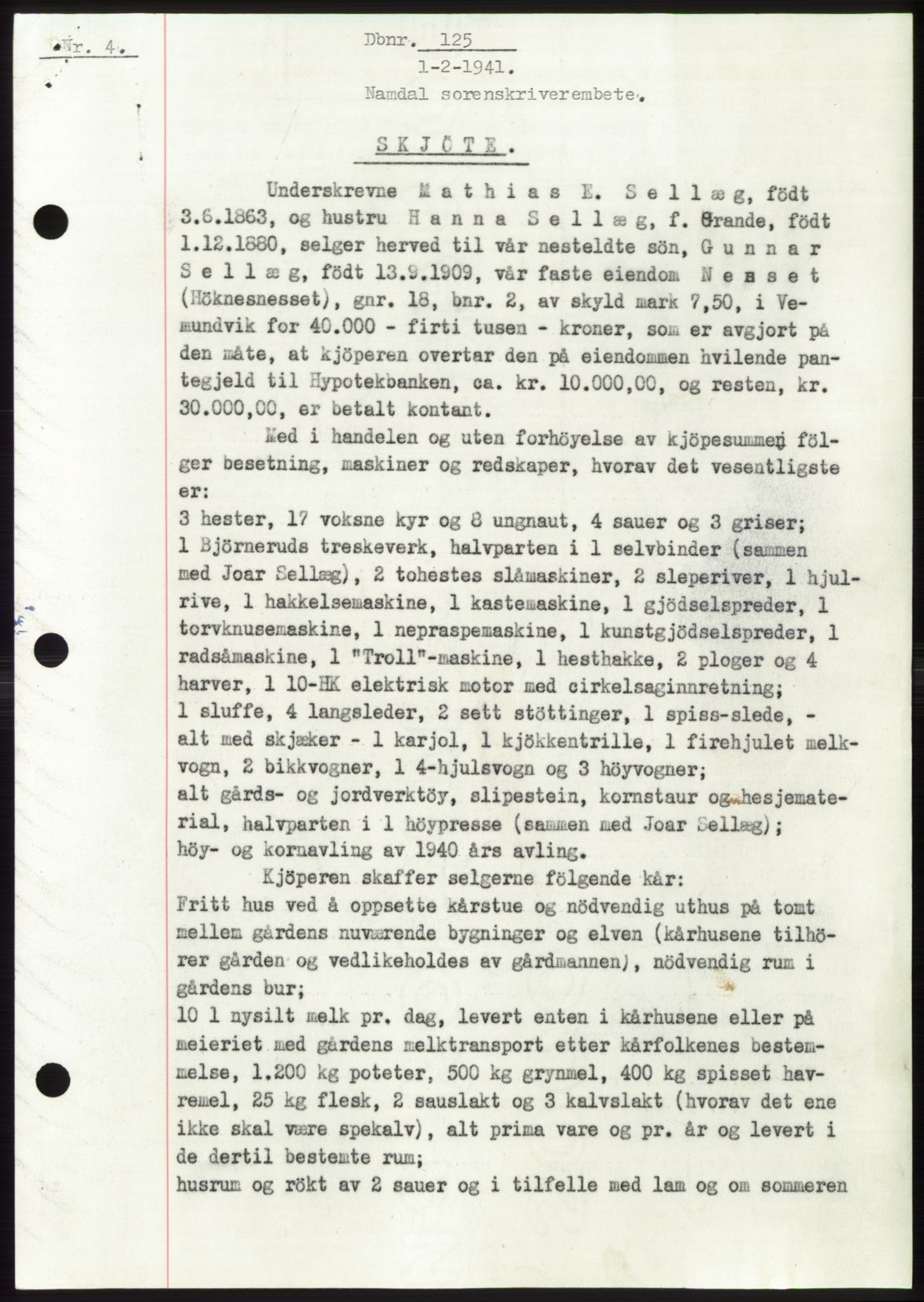 Namdal sorenskriveri, SAT/A-4133/1/2/2C: Pantebok nr. -, 1940-1941, Tingl.dato: 01.02.1941