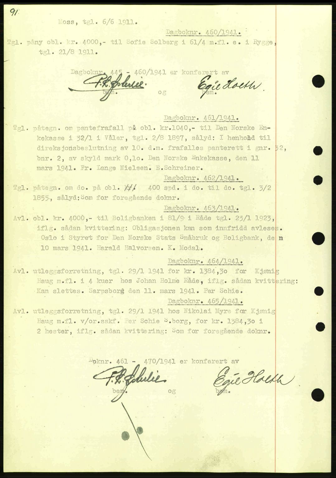 Moss sorenskriveri, SAO/A-10168: Pantebok nr. B10, 1940-1941, Dagboknr: 460/1941