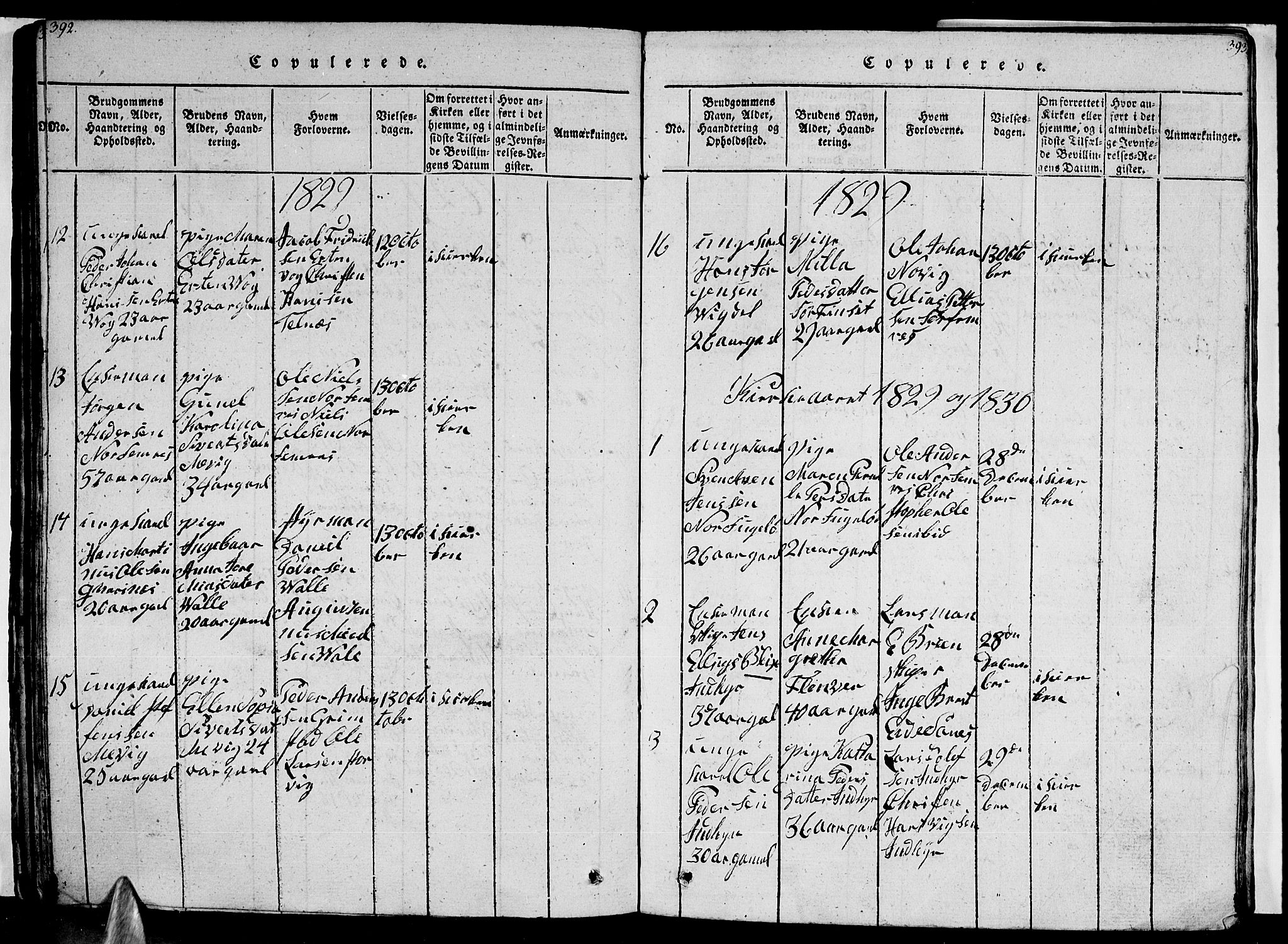 Ministerialprotokoller, klokkerbøker og fødselsregistre - Nordland, AV/SAT-A-1459/805/L0105: Klokkerbok nr. 805C01, 1820-1839, s. 392-393