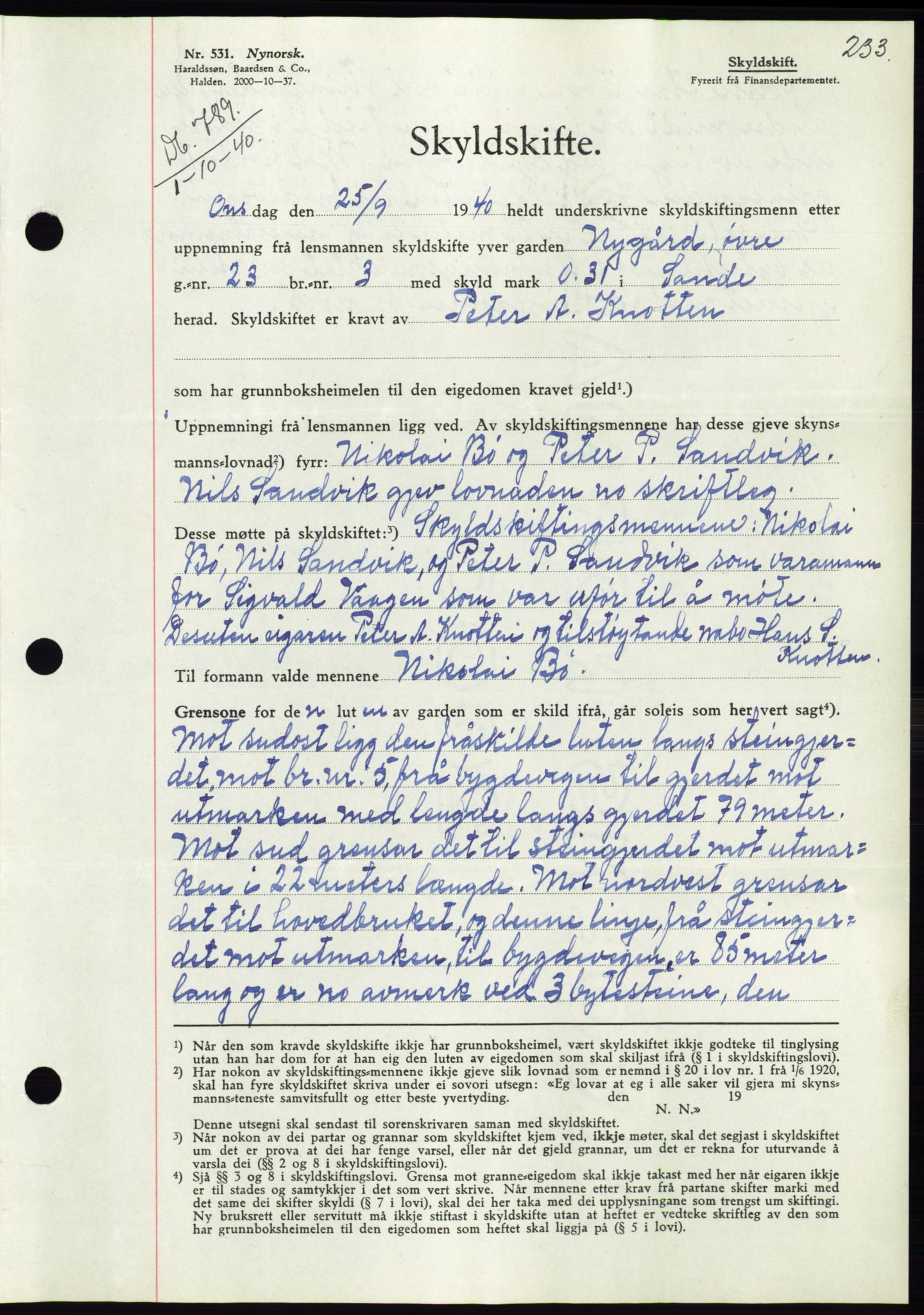 Søre Sunnmøre sorenskriveri, AV/SAT-A-4122/1/2/2C/L0070: Pantebok nr. 64, 1940-1941, Dagboknr: 789/1940