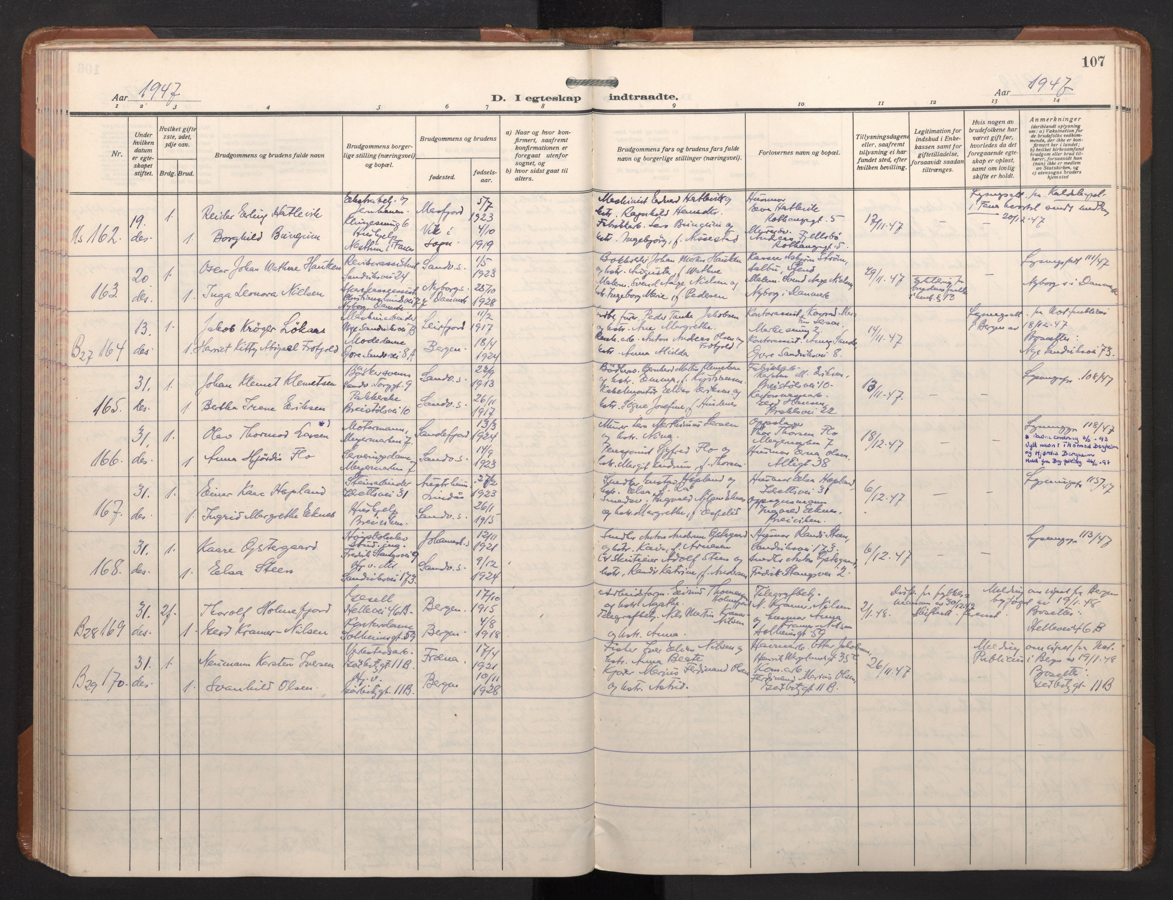 Sandviken Sokneprestembete, AV/SAB-A-77601/H/Ha/L0017: Ministerialbok nr. D 4, 1940-1954, s. 107