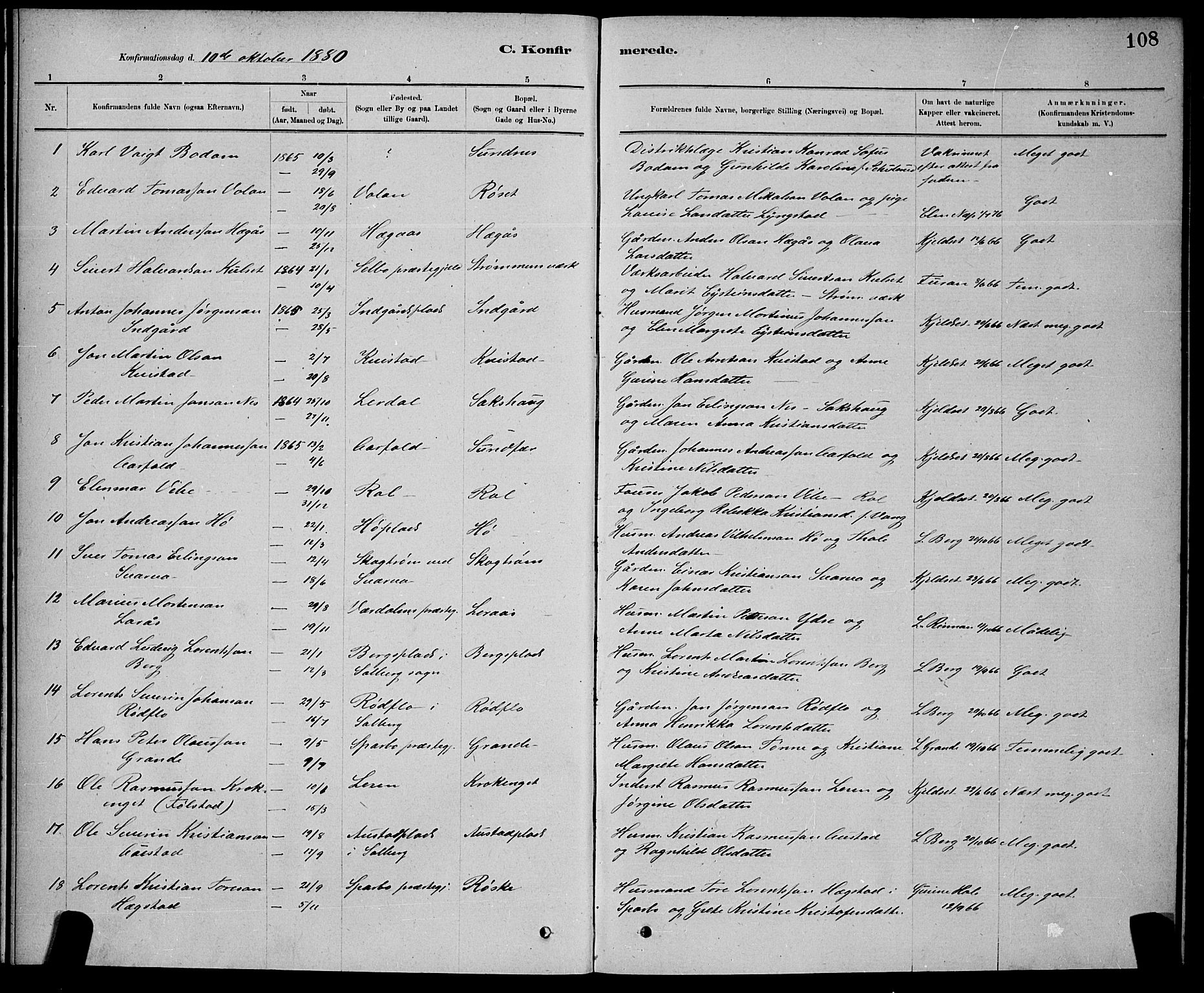 Ministerialprotokoller, klokkerbøker og fødselsregistre - Nord-Trøndelag, AV/SAT-A-1458/730/L0301: Klokkerbok nr. 730C04, 1880-1897, s. 108