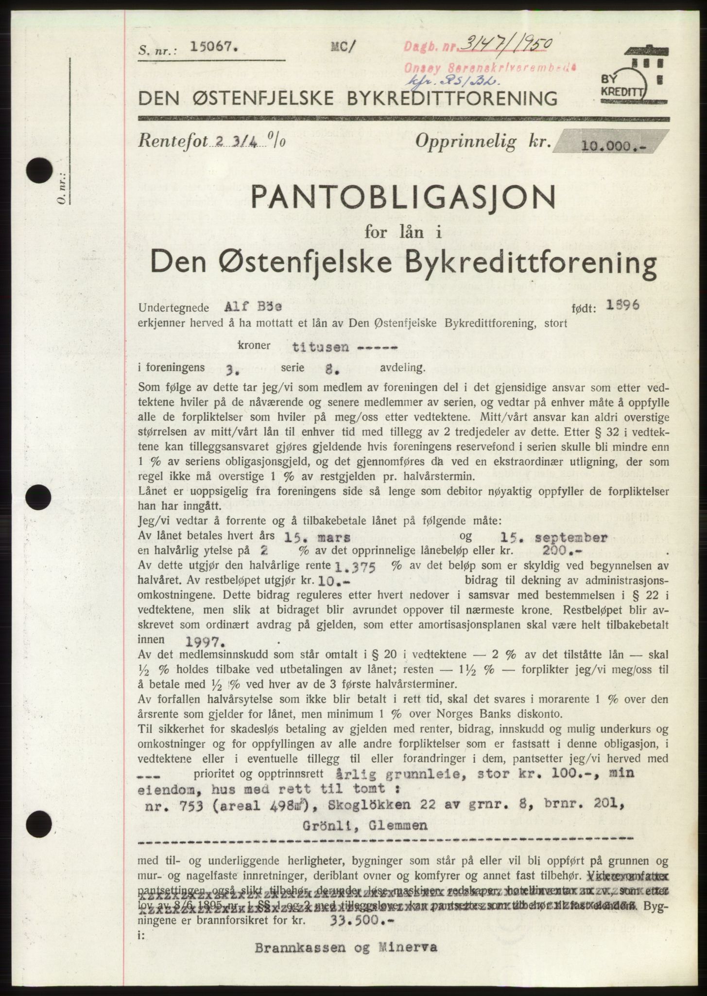 Onsøy sorenskriveri, SAO/A-10474/G/Ga/Gac/L0010: Pantebok nr. B 18-10, 1950-1950, Dagboknr: 3147/1950
