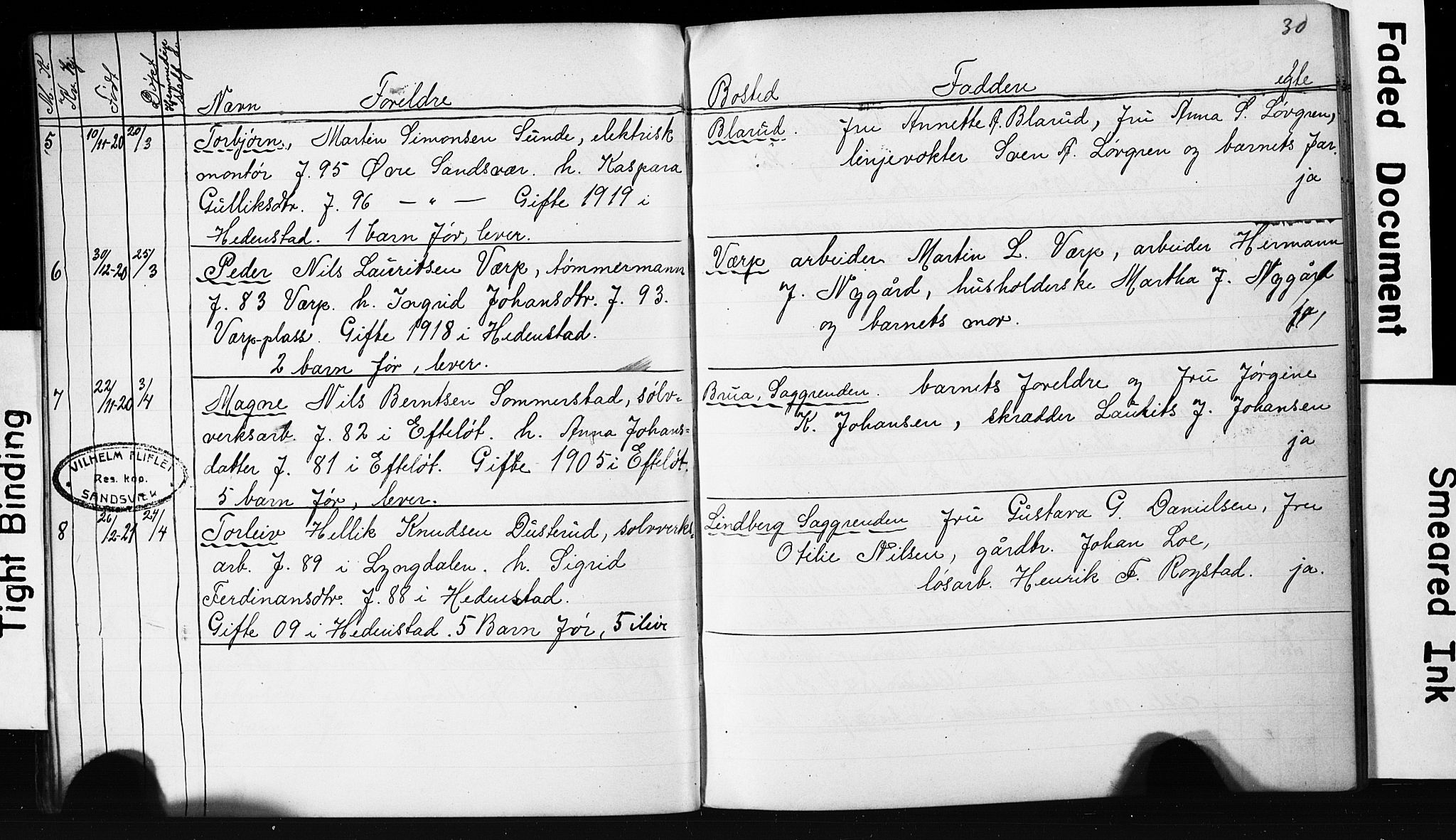 Sandsvær kirkebøker, AV/SAKO-A-244/G/Gd/L0004b: Klokkerbok nr. IV 4B, 1918-1925, s. 30