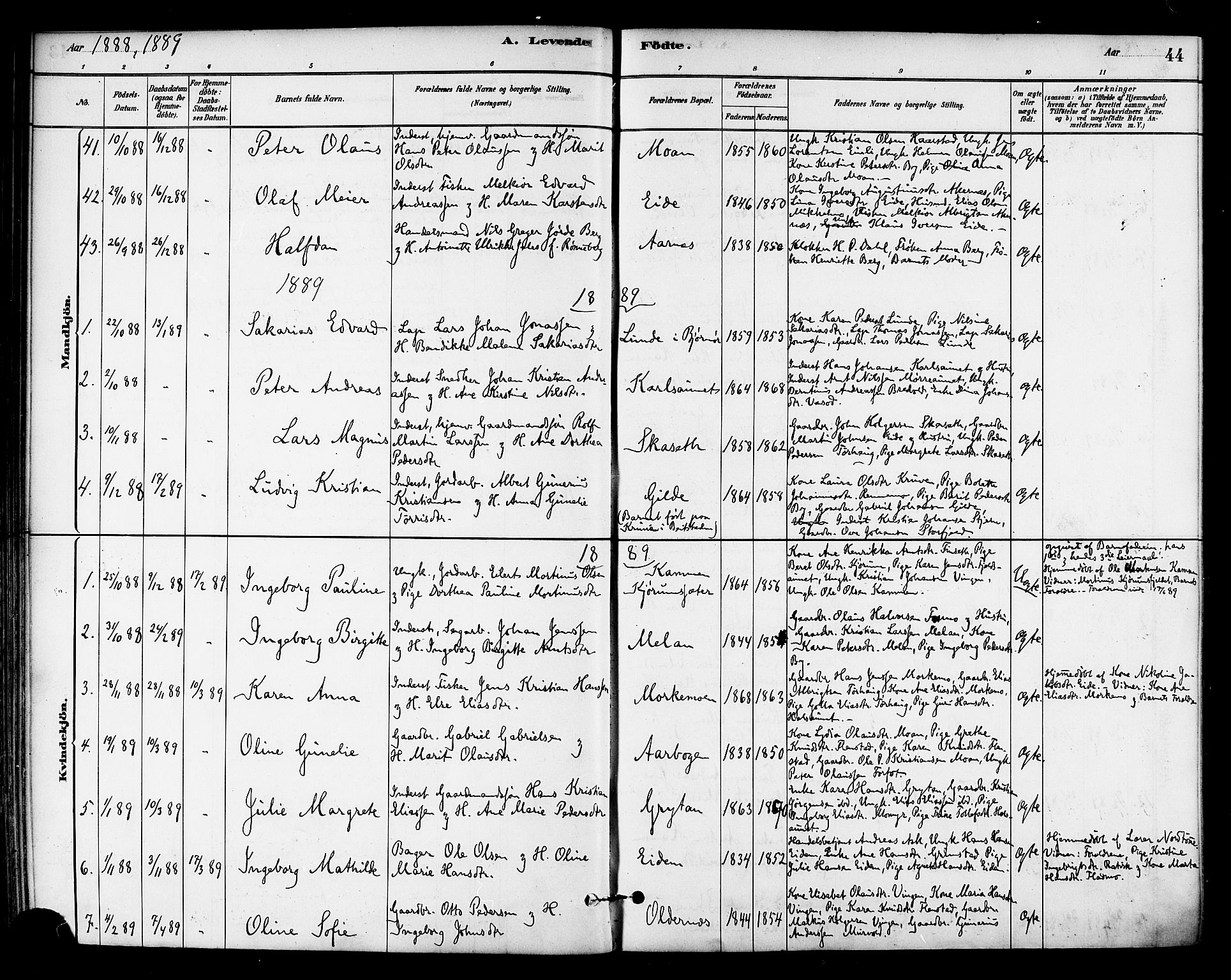 Ministerialprotokoller, klokkerbøker og fødselsregistre - Sør-Trøndelag, SAT/A-1456/655/L0680: Ministerialbok nr. 655A09, 1880-1894, s. 44