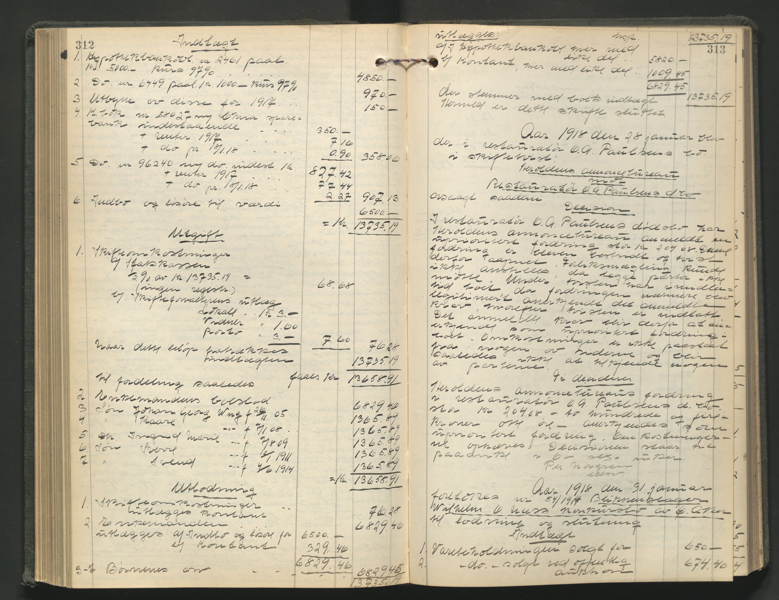 Aker kriminaldommer, skifte- og auksjonsforvalterembete, AV/SAO-A-10452/H/He/L0005: Utlodningsprotokoll, 1915-1919, s. 312-313