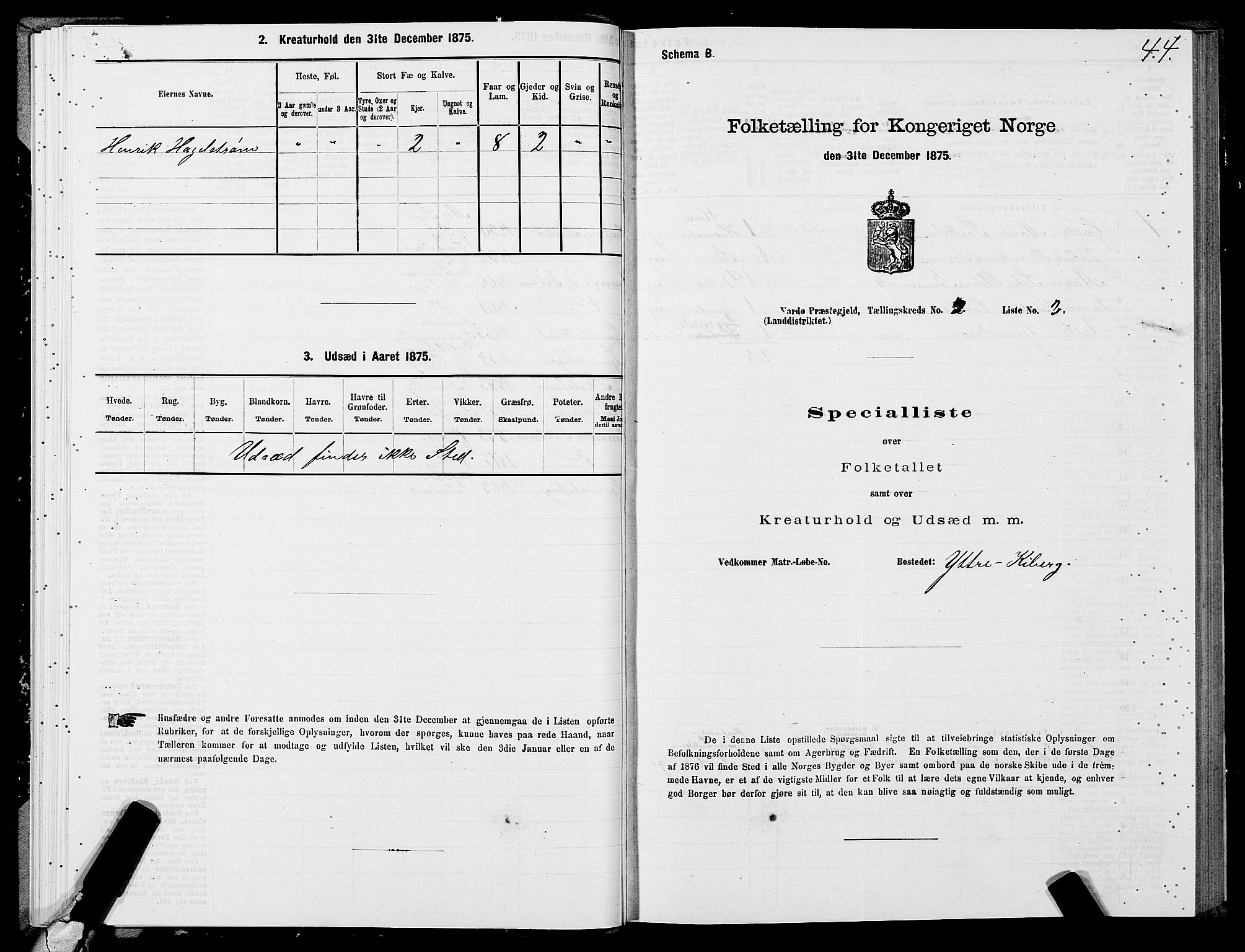 SATØ, Folketelling 1875 for 2028L Vardø prestegjeld, Vardø landsokn, 1875, s. 1044