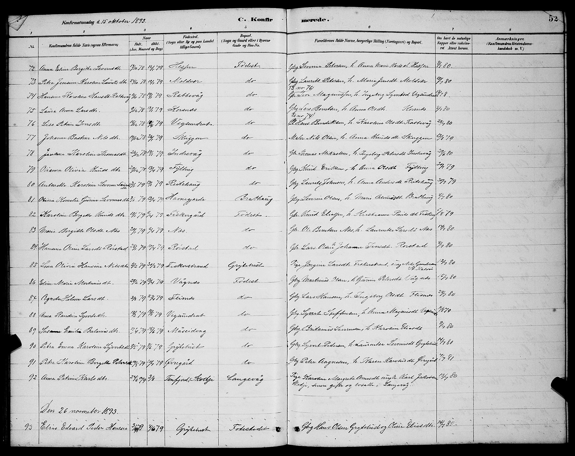 Ministerialprotokoller, klokkerbøker og fødselsregistre - Møre og Romsdal, AV/SAT-A-1454/528/L0430: Klokkerbok nr. 528C11, 1884-1899, s. 52