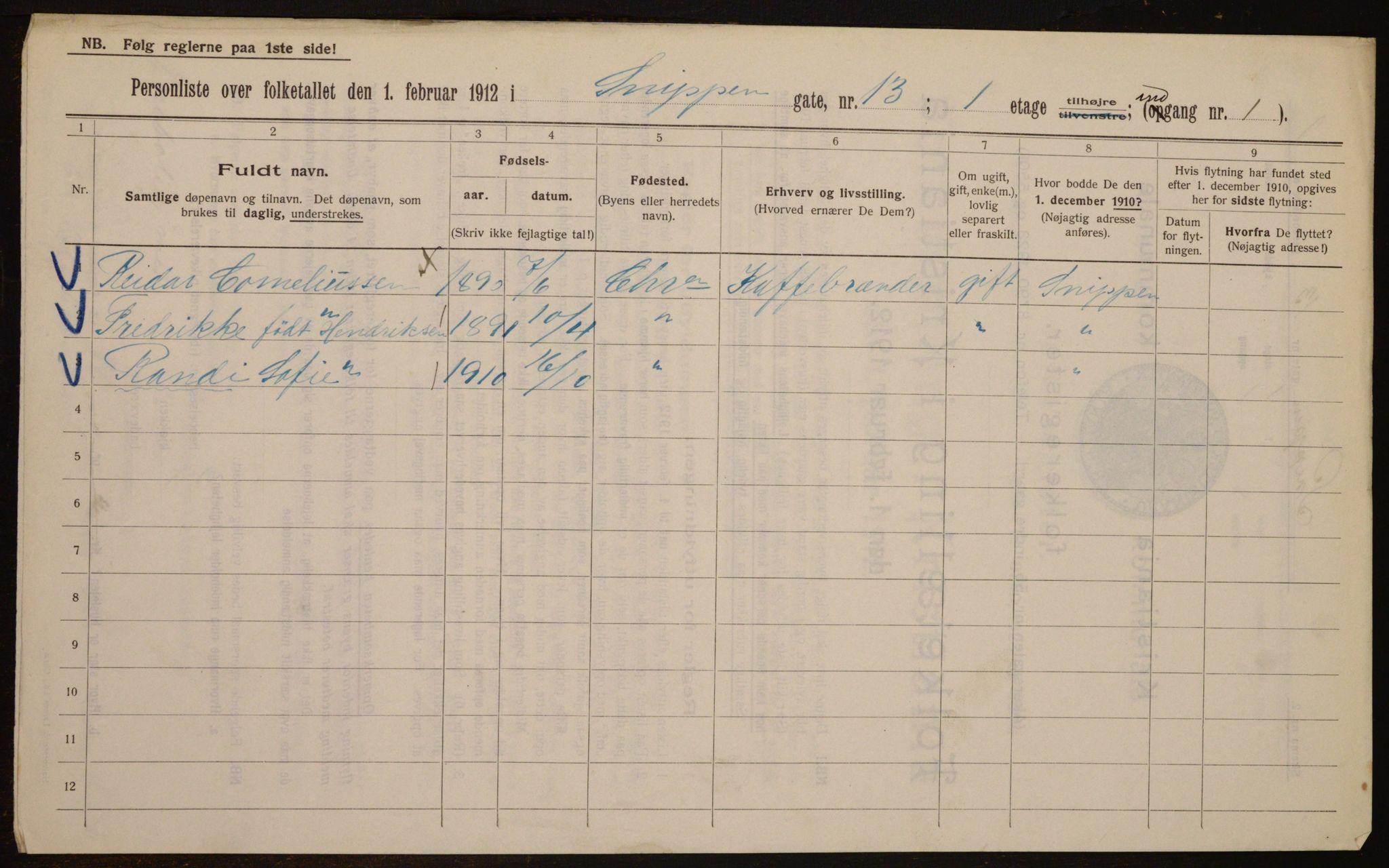 OBA, Kommunal folketelling 1.2.1912 for Kristiania, 1912, s. 98405