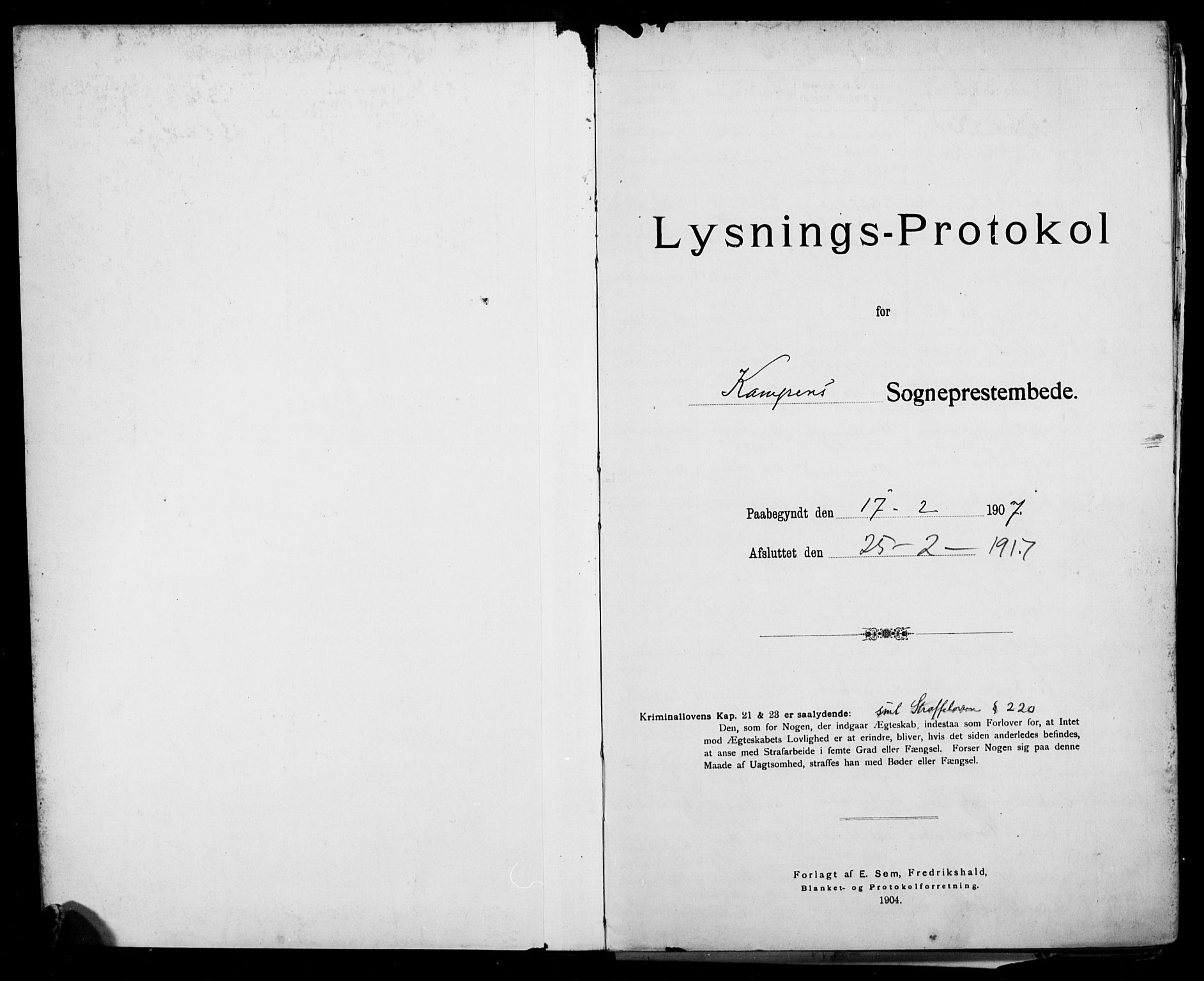 Kampen prestekontor Kirkebøker, SAO/A-10853/H/Ha/L0003: Lysningsprotokoll nr. 3, 1907-1917