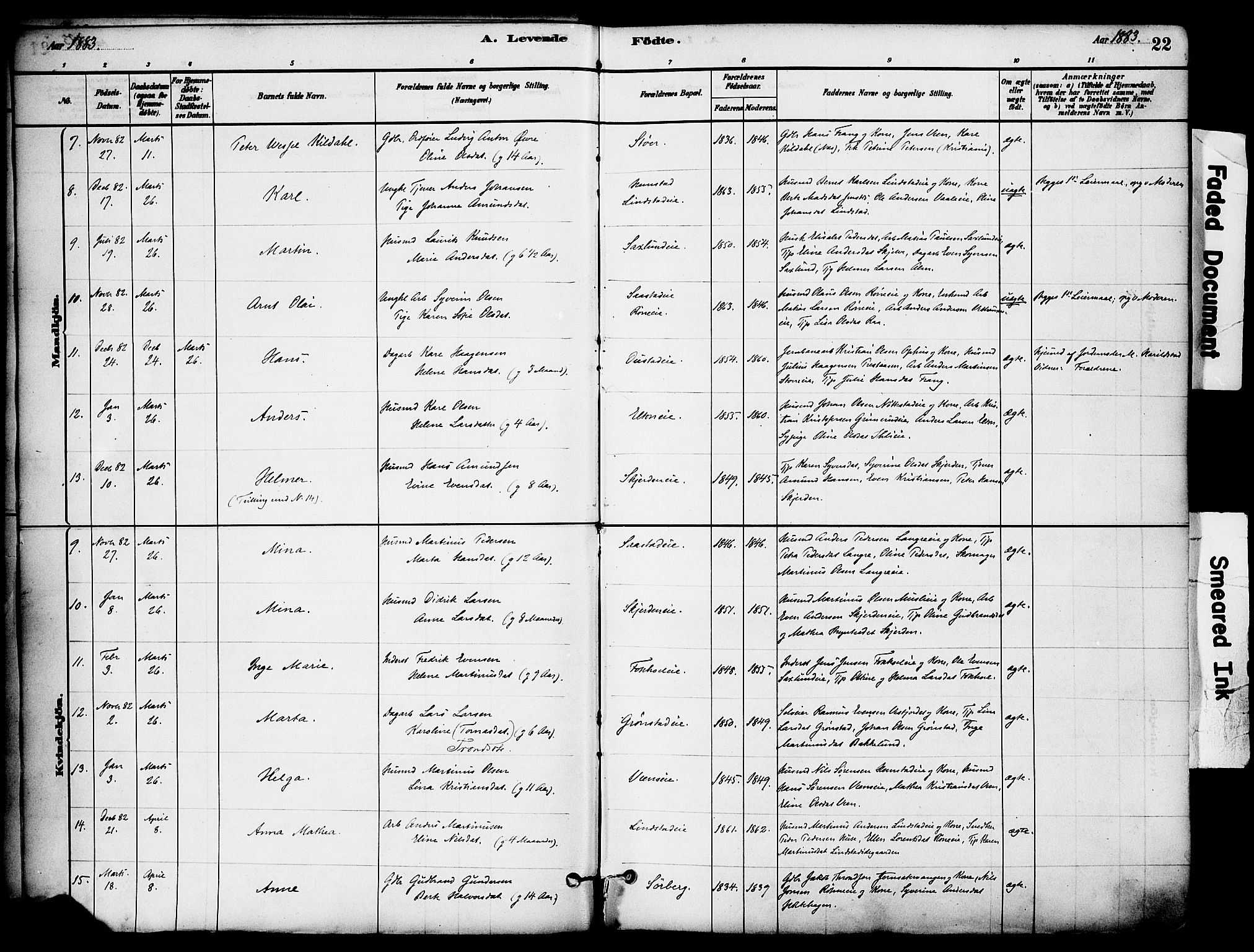 Stange prestekontor, AV/SAH-PREST-002/K/L0017: Ministerialbok nr. 17, 1880-1893, s. 22