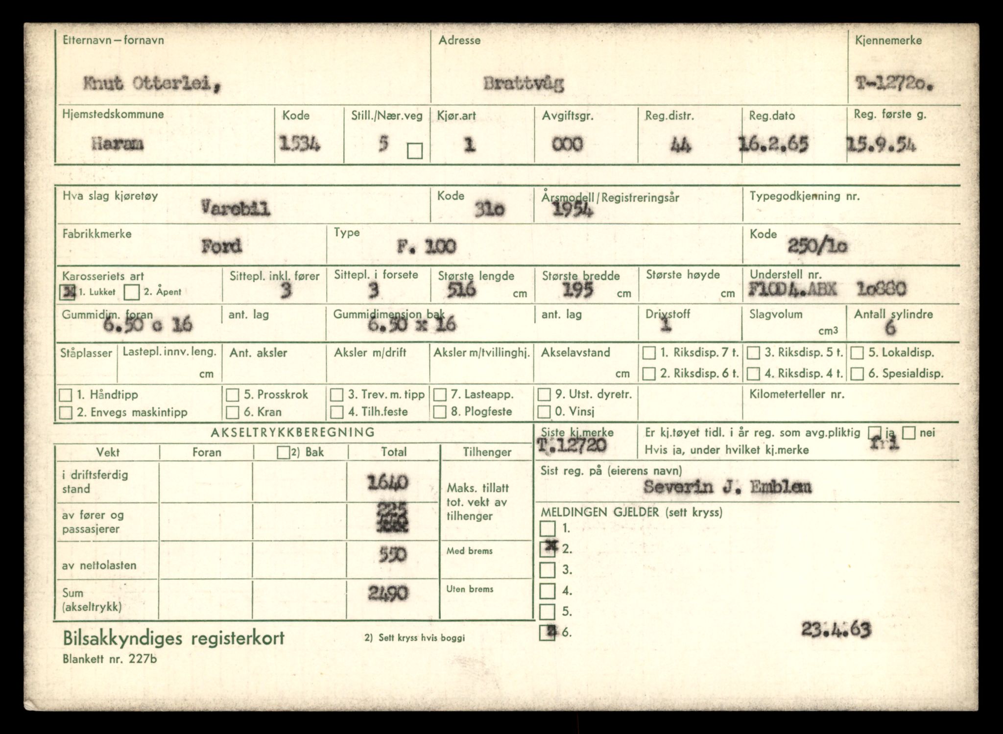 Møre og Romsdal vegkontor - Ålesund trafikkstasjon, AV/SAT-A-4099/F/Fe/L0035: Registreringskort for kjøretøy T 12653 - T 12829, 1927-1998, s. 1286