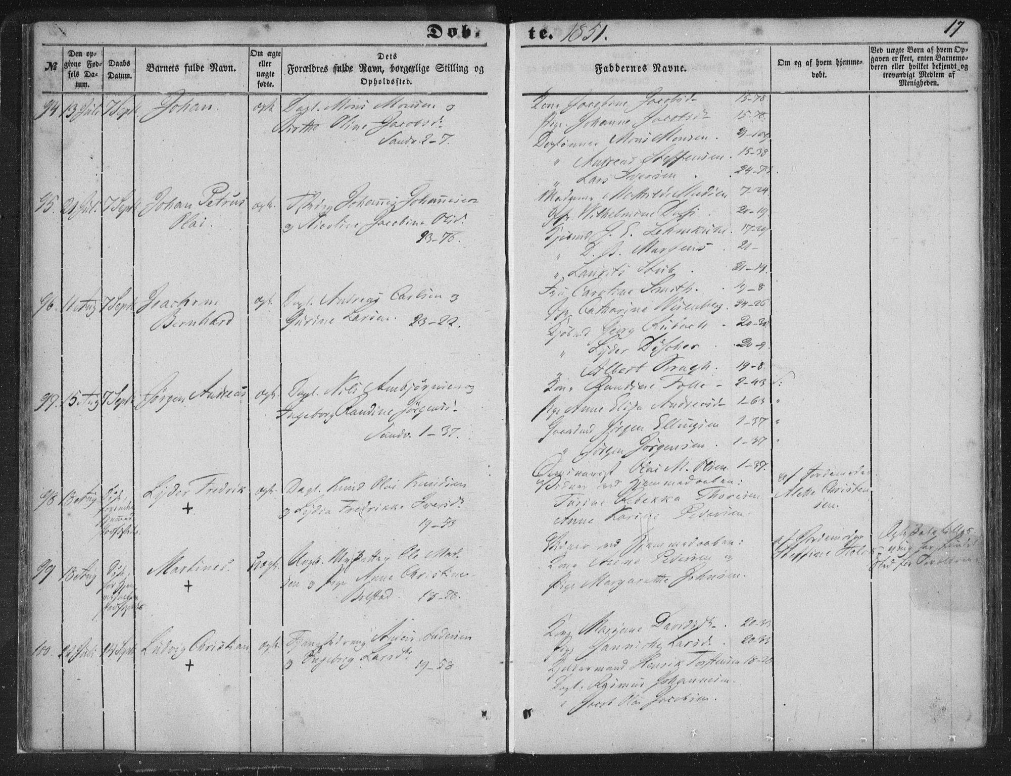 Korskirken sokneprestembete, AV/SAB-A-76101/H/Haa/L0017: Ministerialbok nr. B 3, 1851-1857, s. 17