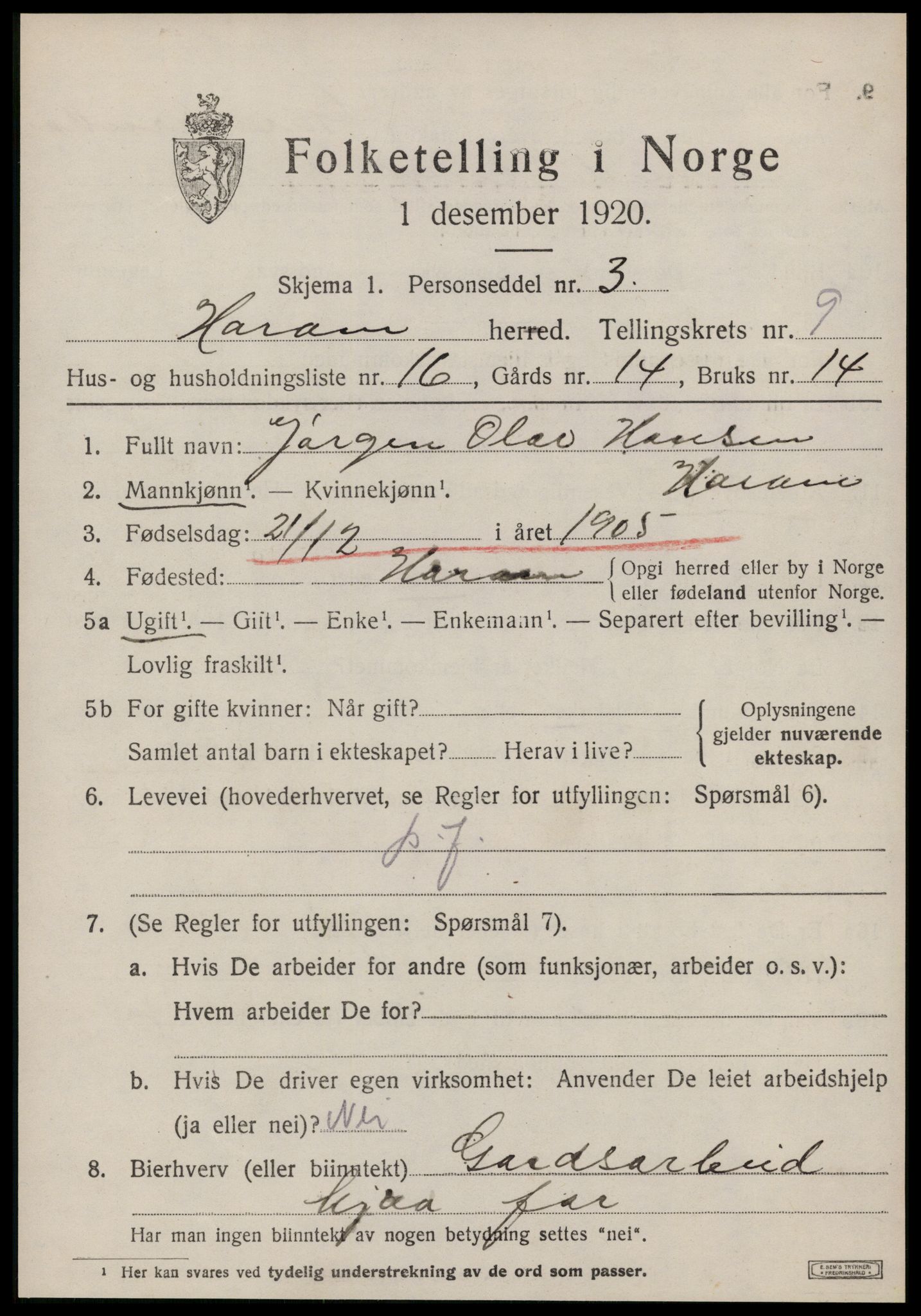 SAT, Folketelling 1920 for 1534 Haram herred, 1920, s. 5289