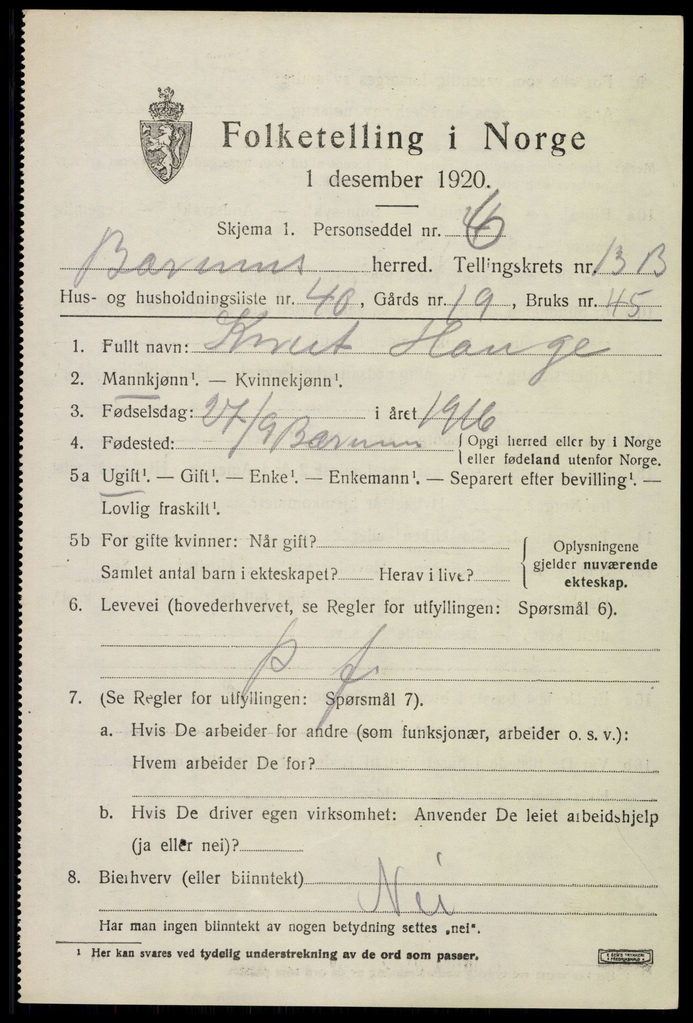 SAO, Folketelling 1920 for 0219 Bærum herred, 1920, s. 34852