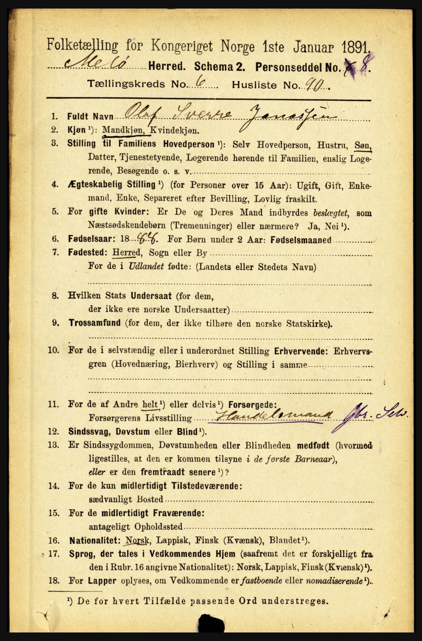 RA, Folketelling 1891 for 1837 Meløy herred, 1891, s. 2792