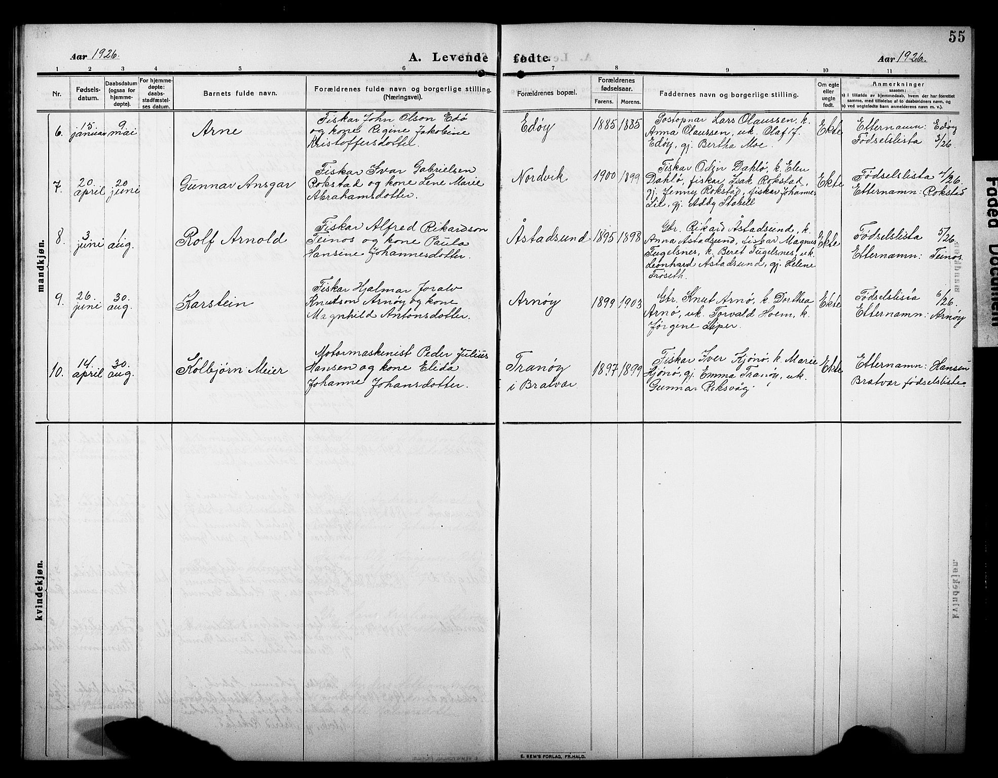 Ministerialprotokoller, klokkerbøker og fødselsregistre - Møre og Romsdal, AV/SAT-A-1454/581/L0943: Klokkerbok nr. 581C01, 1909-1931, s. 55