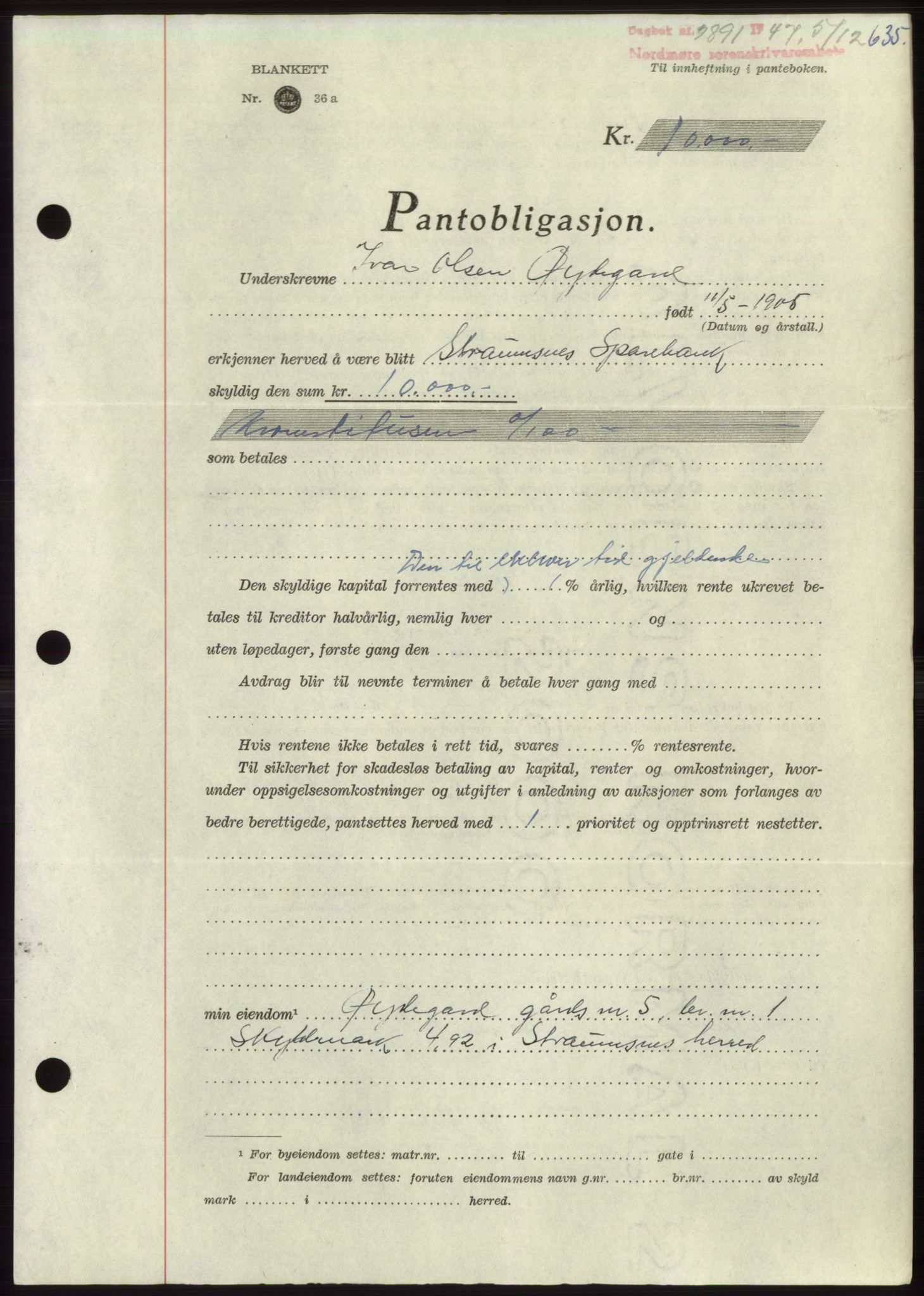 Nordmøre sorenskriveri, AV/SAT-A-4132/1/2/2Ca: Pantebok nr. B97, 1947-1948, Dagboknr: 2891/1947