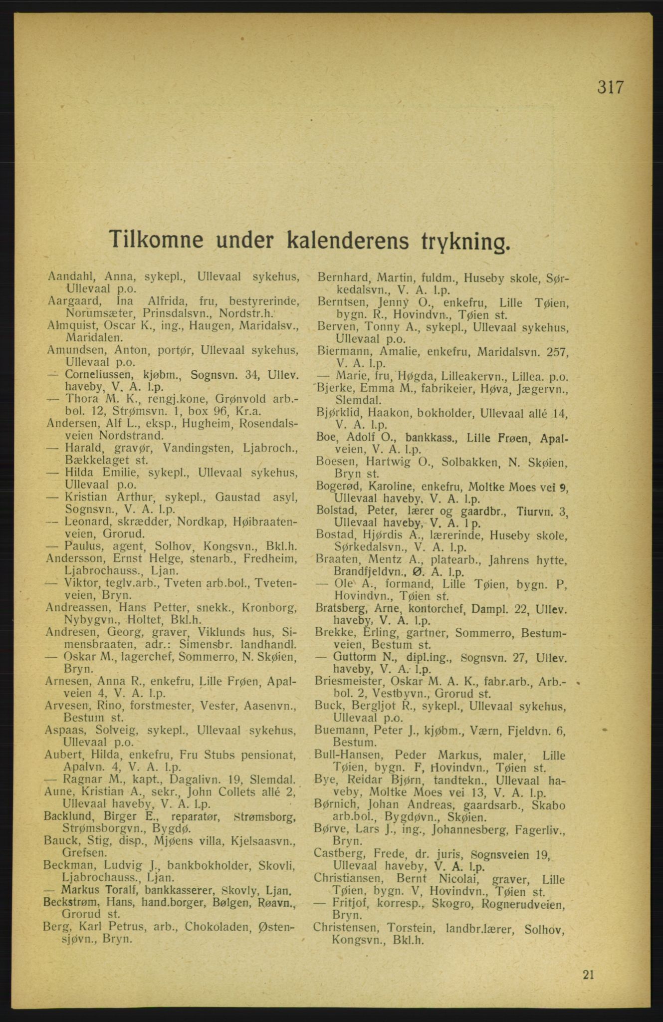 Aker adressebok/adressekalender, PUBL/001/A/002: Akers adressekalender, 1922, s. 317