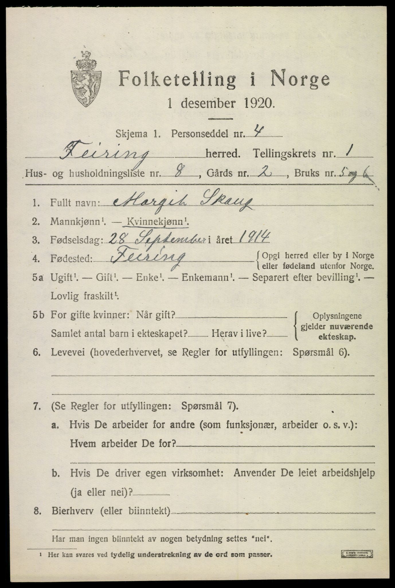 SAO, Folketelling 1920 for 0240 Feiring herred, 1920, s. 506