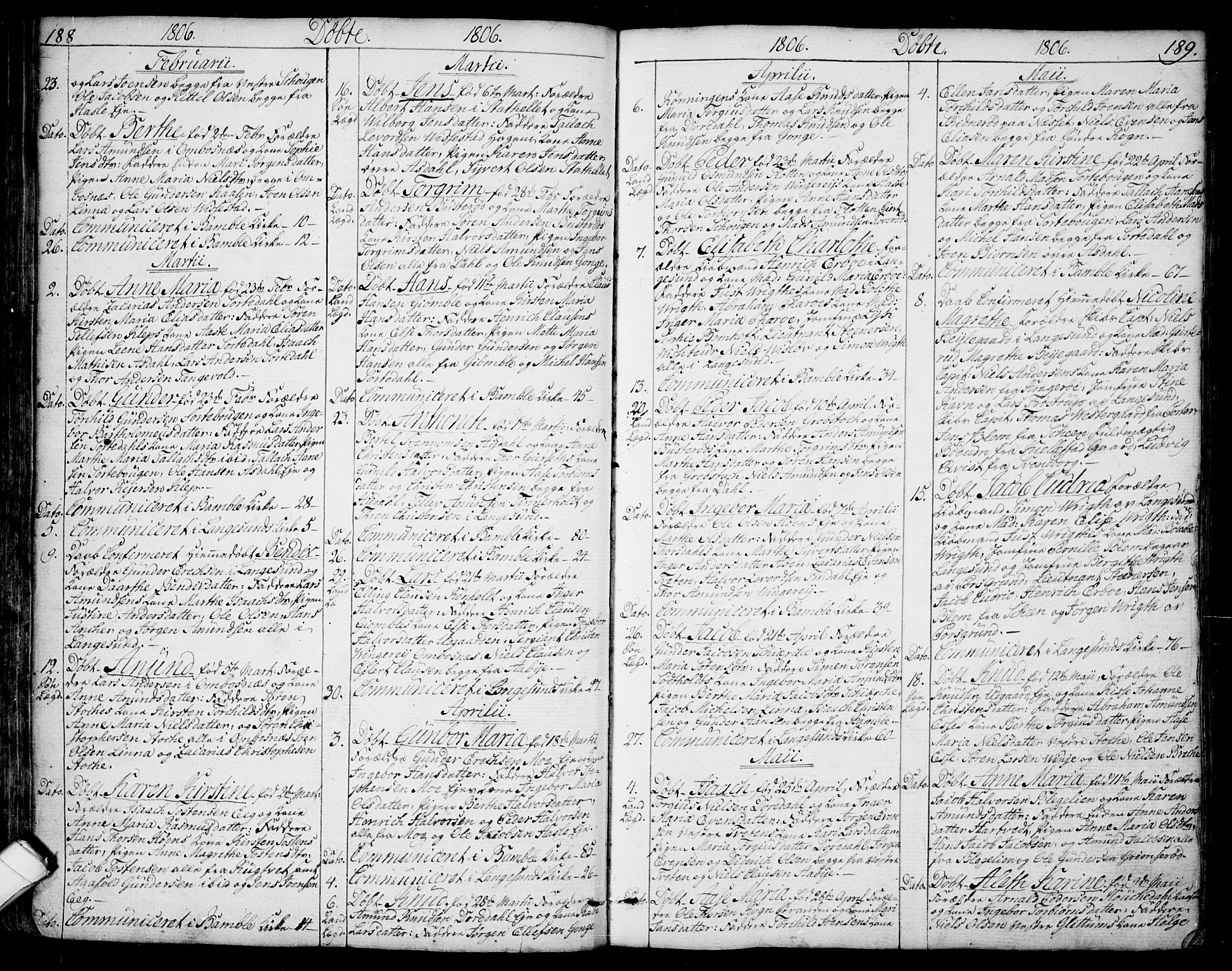 Bamble kirkebøker, AV/SAKO-A-253/F/Fa/L0002: Ministerialbok nr. I 2, 1775-1814, s. 188-189