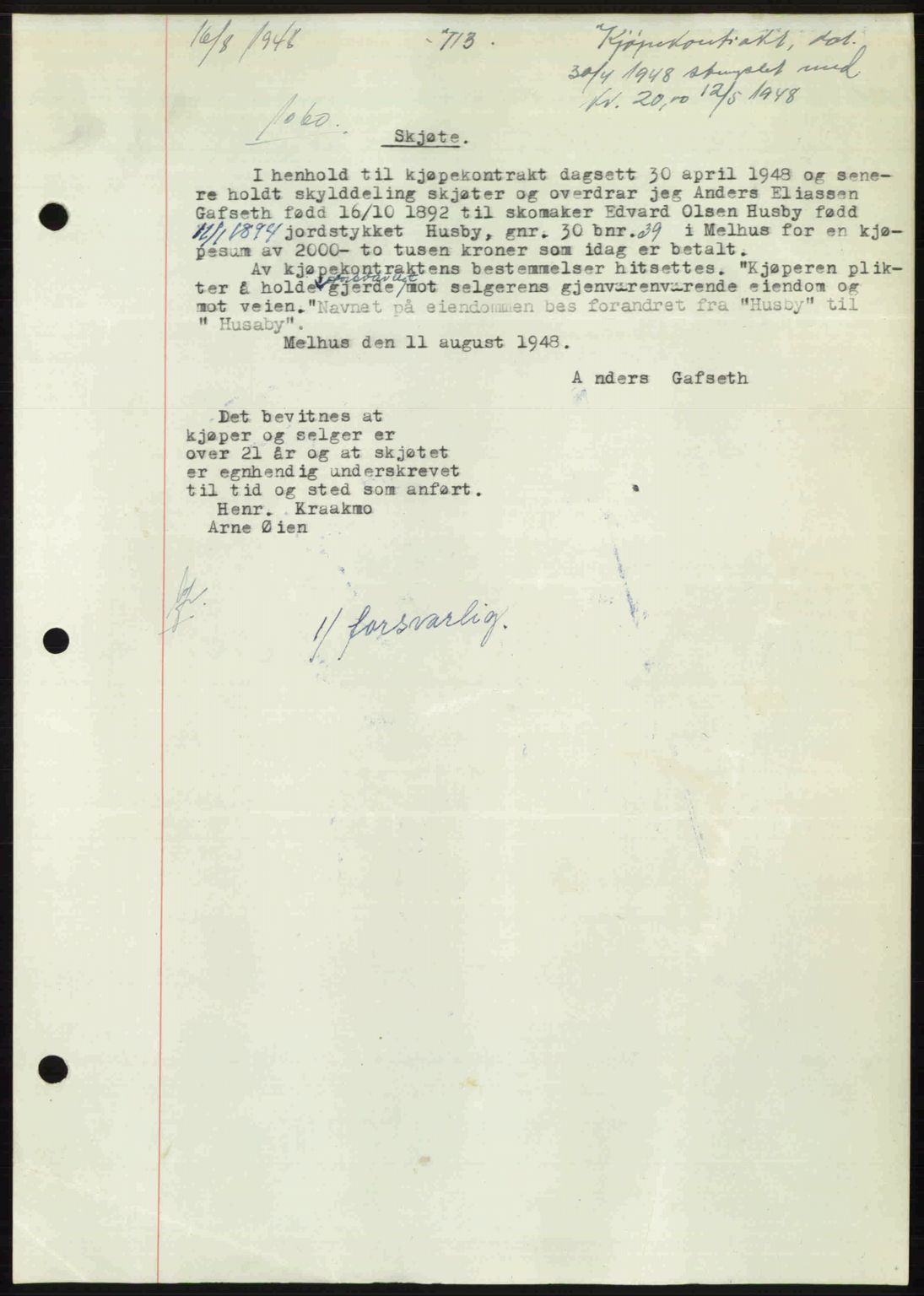 Gauldal sorenskriveri, SAT/A-0014/1/2/2C: Pantebok nr. A6, 1948-1948, Dagboknr: 1060/1948