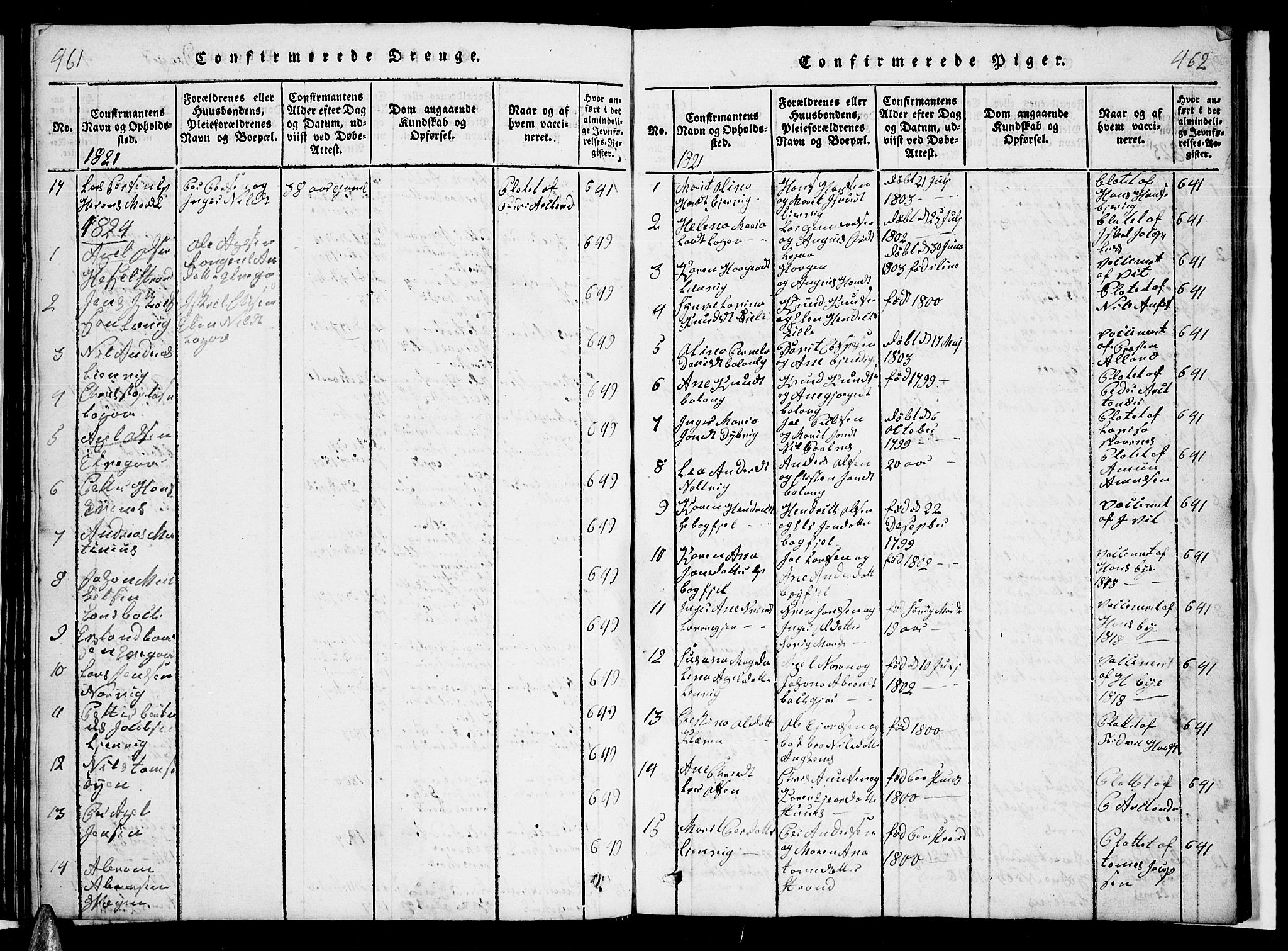 Ministerialprotokoller, klokkerbøker og fødselsregistre - Nordland, AV/SAT-A-1459/863/L0911: Klokkerbok nr. 863C01, 1821-1858, s. 461-462