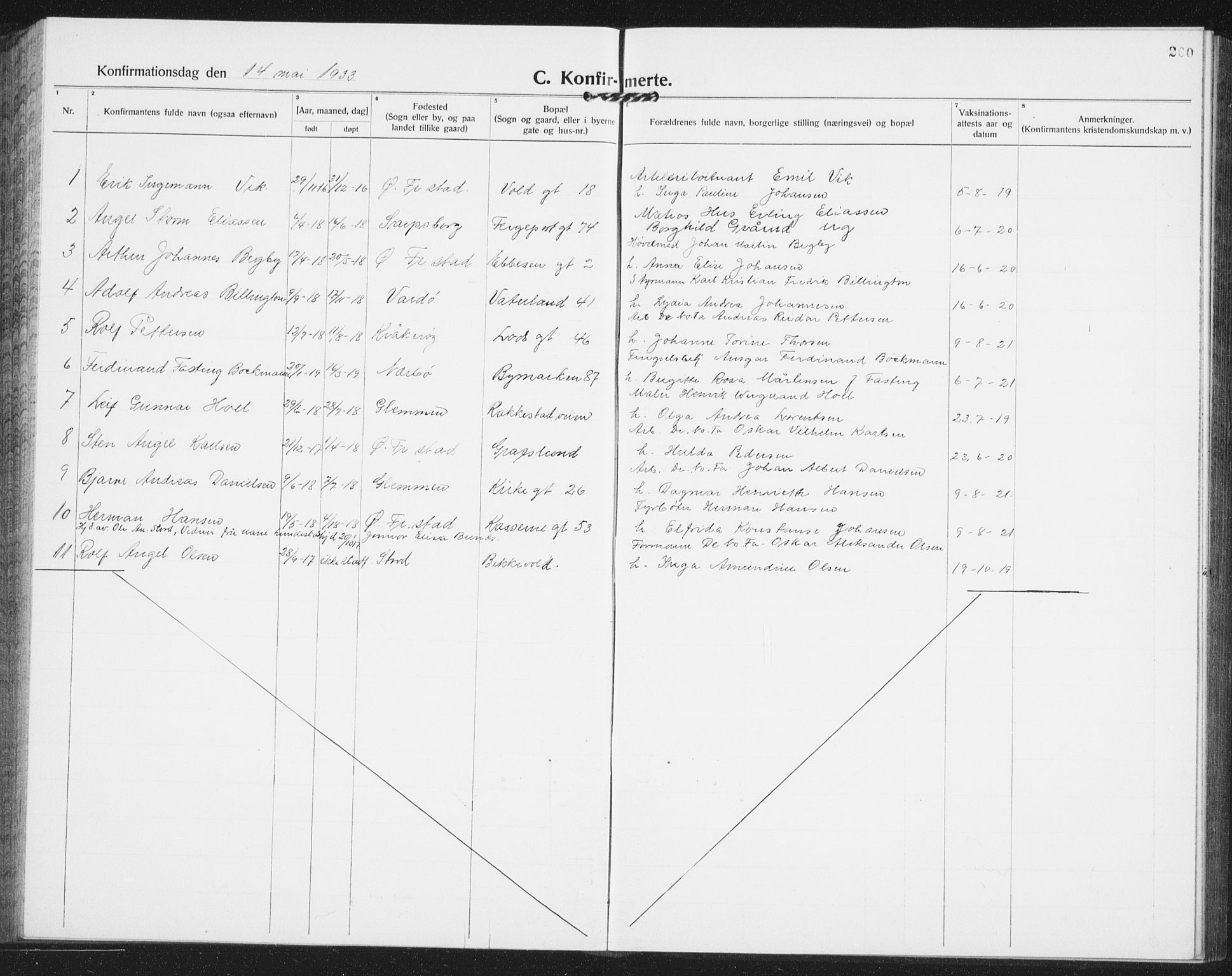 Østre Fredrikstad prestekontor Kirkebøker, AV/SAO-A-10907/G/Ga/L0003: Klokkerbok nr. 3, 1920-1940, s. 200