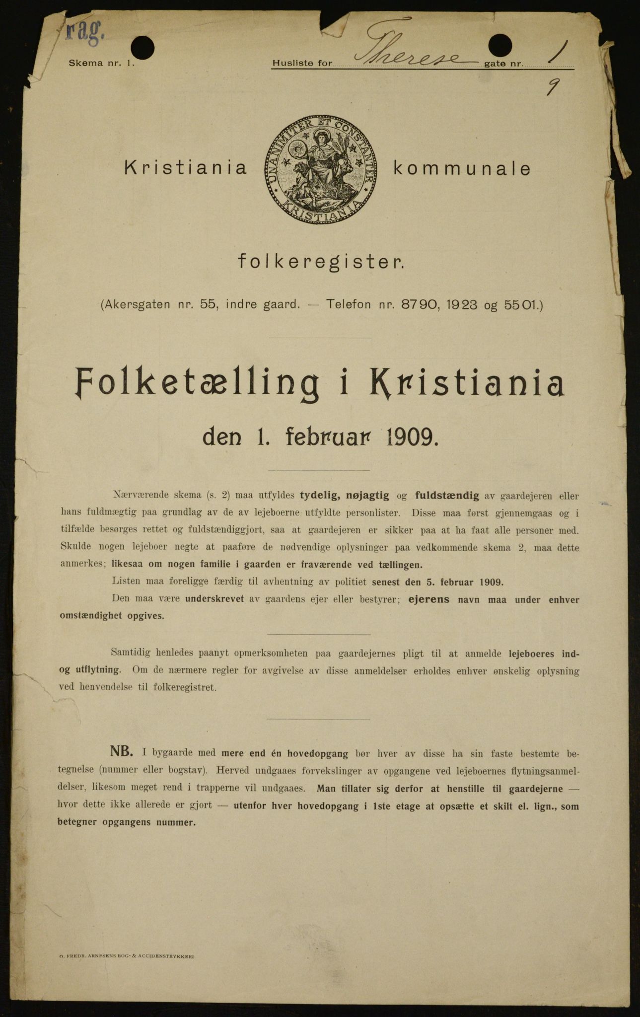 OBA, Kommunal folketelling 1.2.1909 for Kristiania kjøpstad, 1909, s. 97630